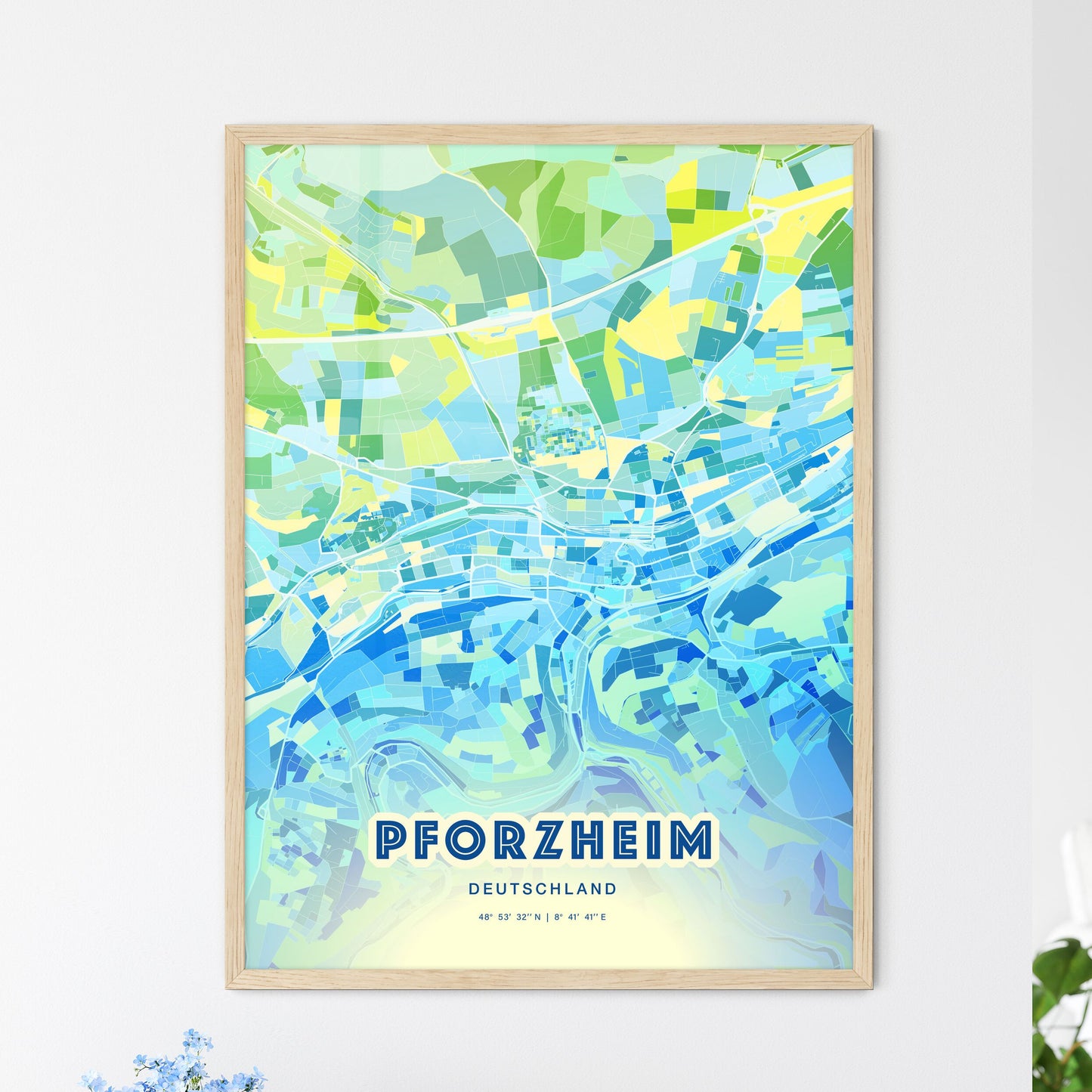 Colorful Pforzheim Germany Fine Art Map Cool Blue
