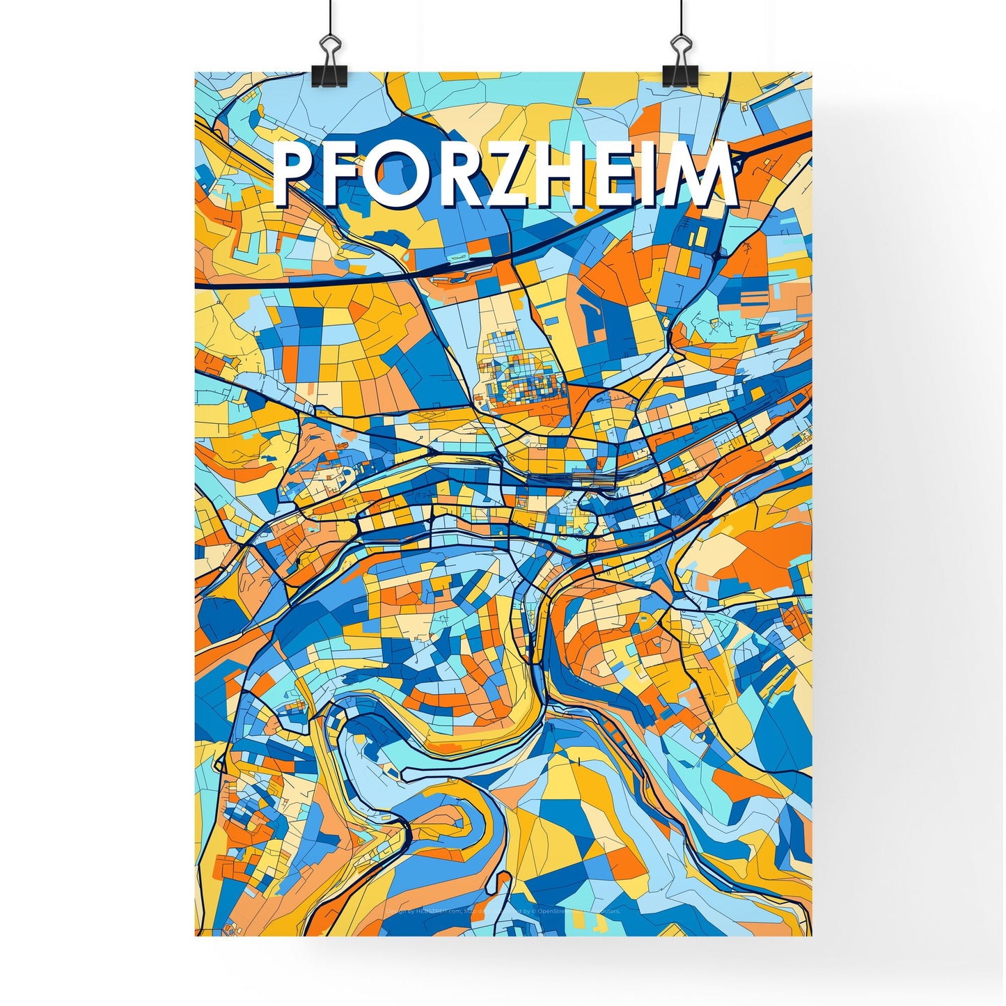 PFORZHEIM GERMANY Vibrant Colorful Art Map Poster Blue Orange