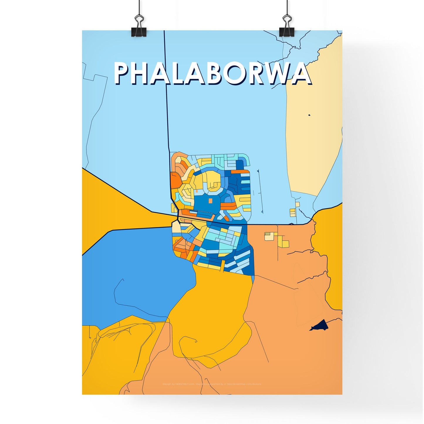 PHALABORWA SOUTH AFRICA Vibrant Colorful Art Map Poster Blue Orange