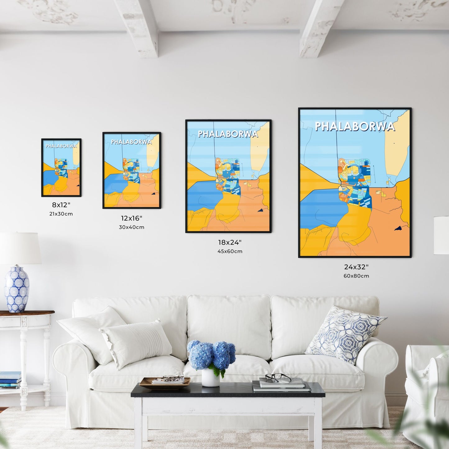 PHALABORWA SOUTH AFRICA Vibrant Colorful Art Map Poster Blue Orange