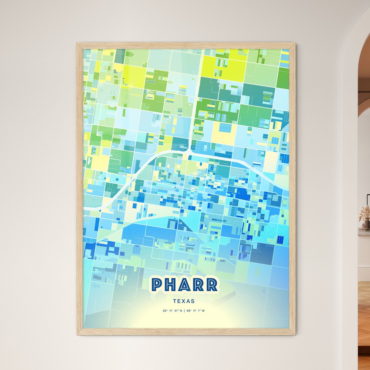 Colorful Pharr Texas Fine Art Map Cool Blue