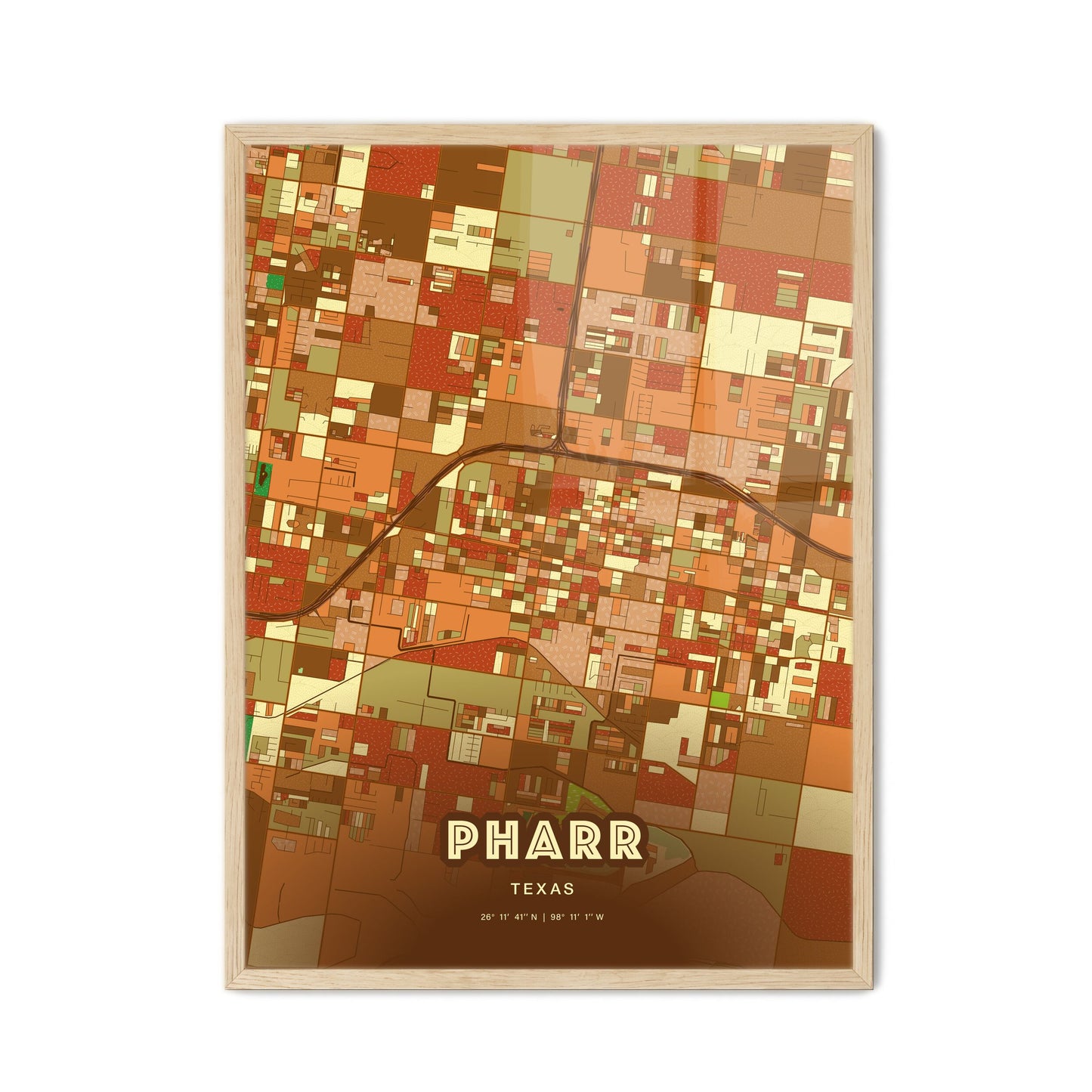 Colorful Pharr Texas Fine Art Map Farmhouse