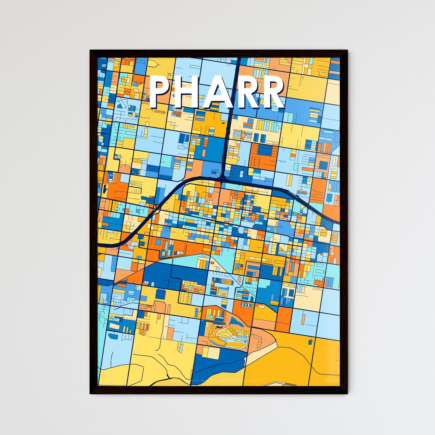 PHARR TEXAS Vibrant Colorful Art Map Poster Blue Orange