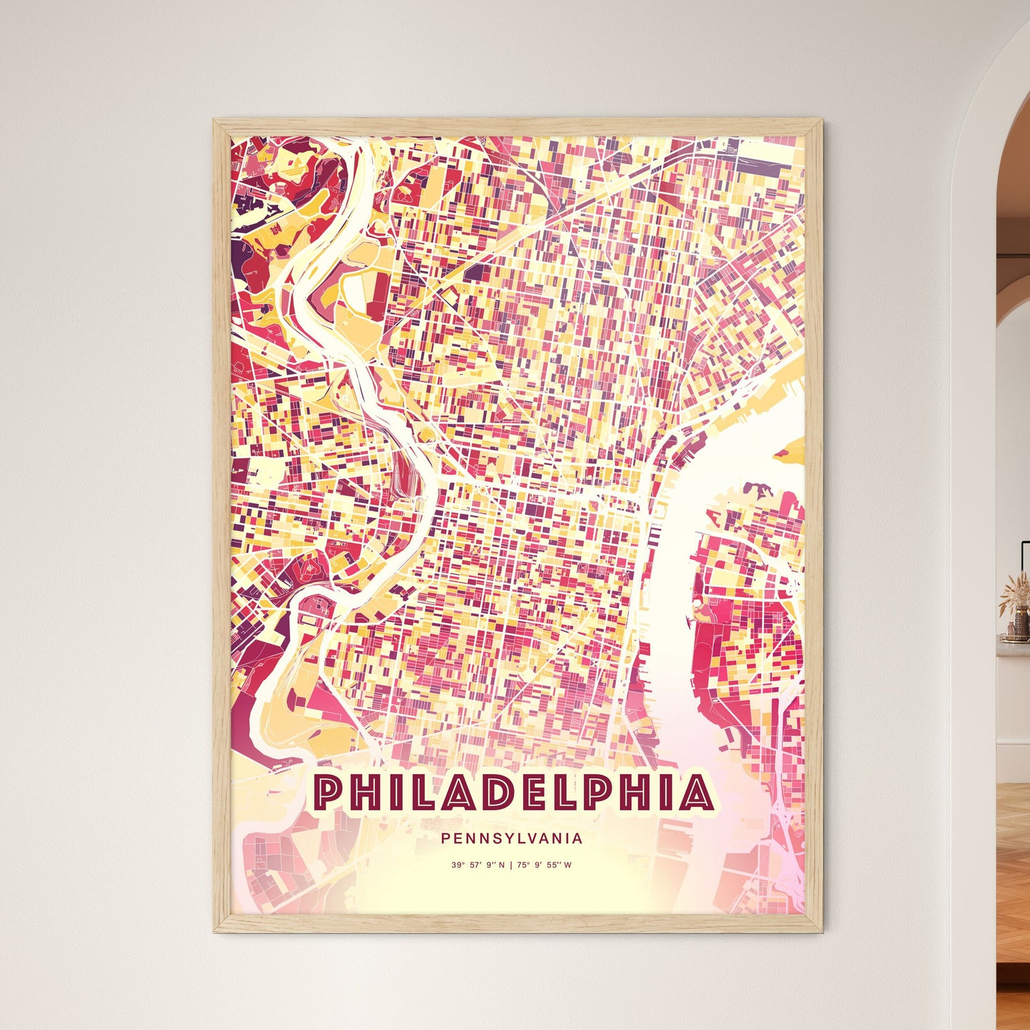 Colorful Philadelphia Pennsylvania Fine Art Map Hot Red