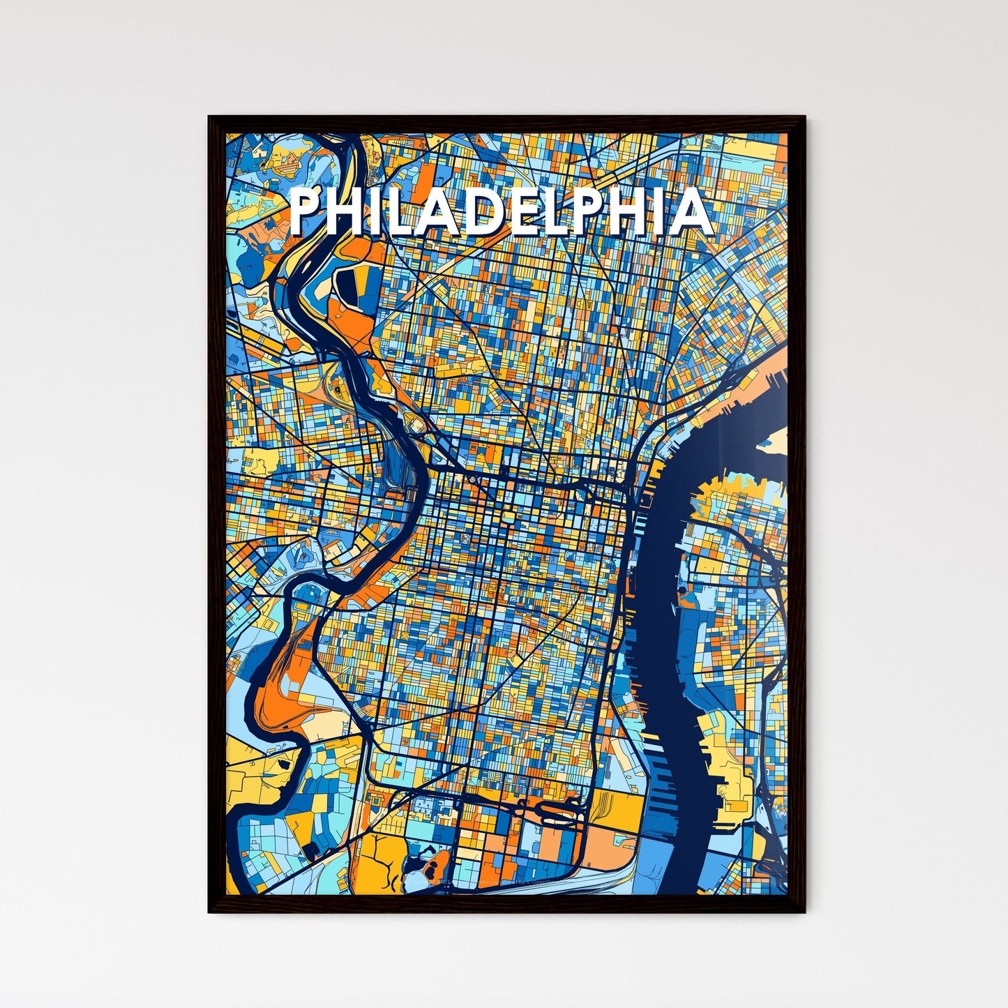 PHILADELPHIA PENNSYLVANIA Vibrant Colorful Art Map Poster Blue Orange