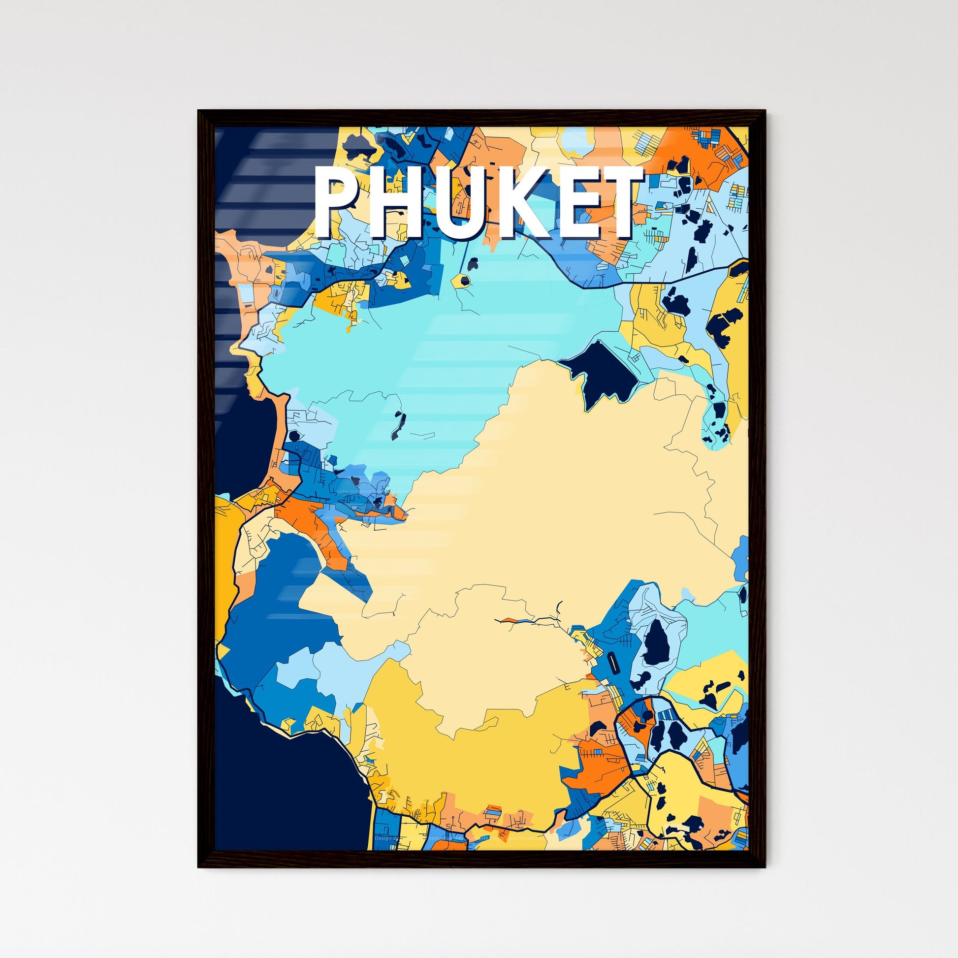 PHUKET THAILAND Vibrant Colorful Art Map Poster Blue Orange