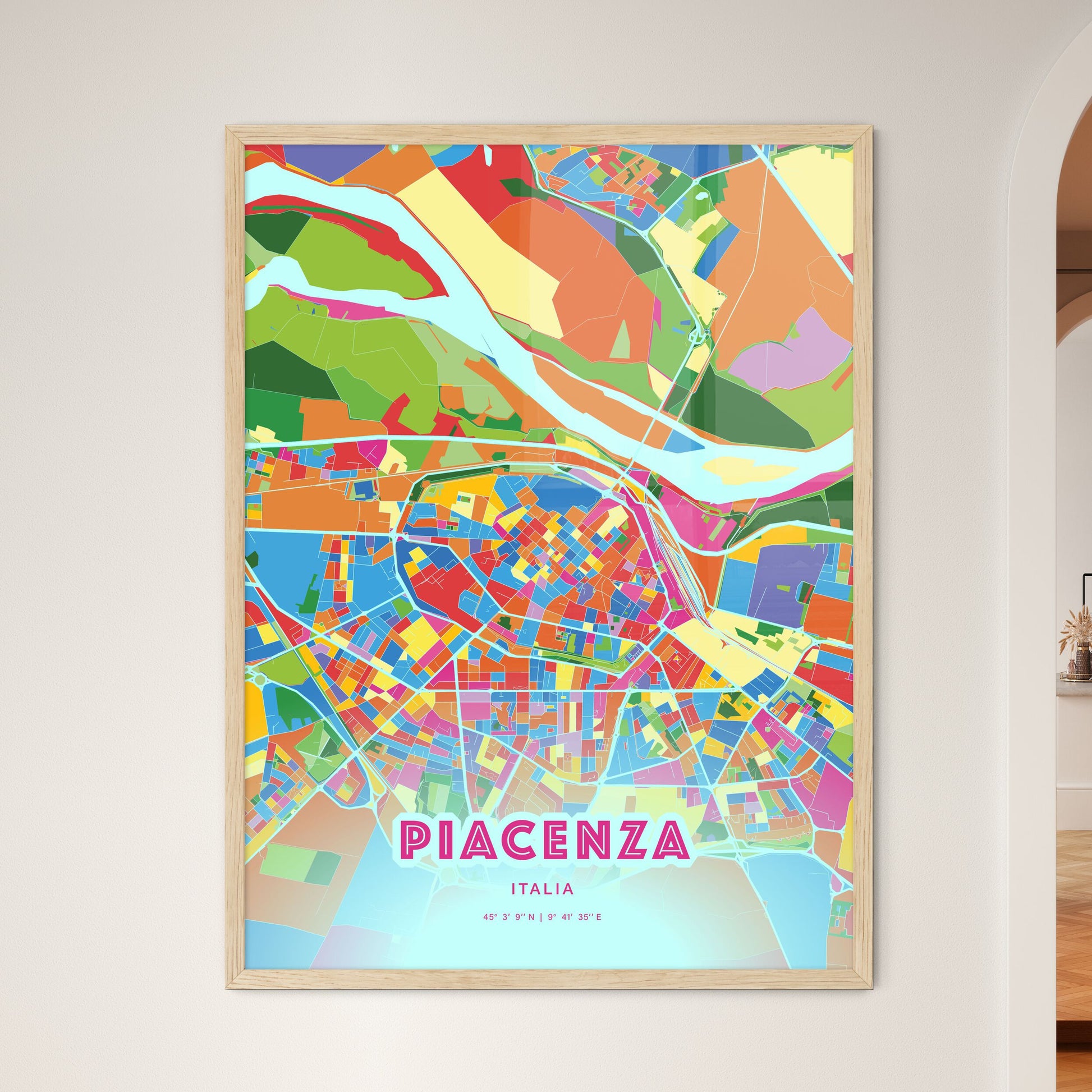 Colorful Piacenza Italy Fine Art Map Crazy Colors