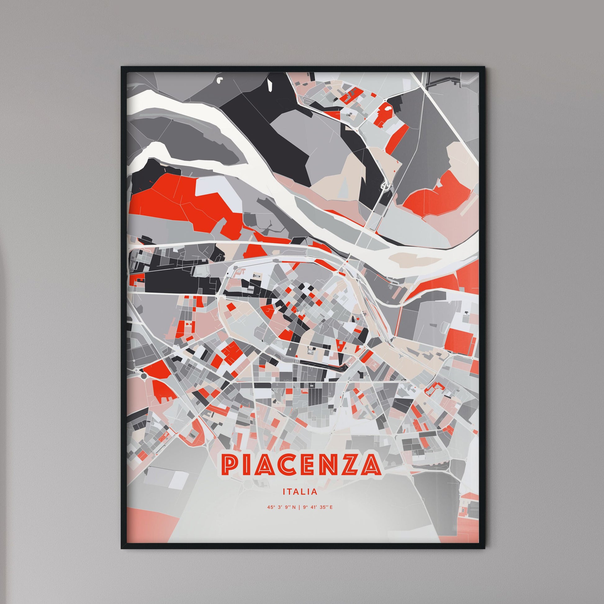 Colorful Piacenza Italy Fine Art Map Modern Expressive