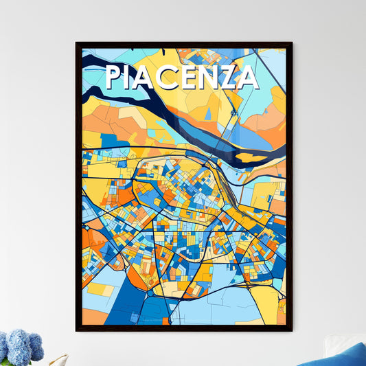 PIACENZA ITALY Vibrant Colorful Art Map Poster Blue Orange