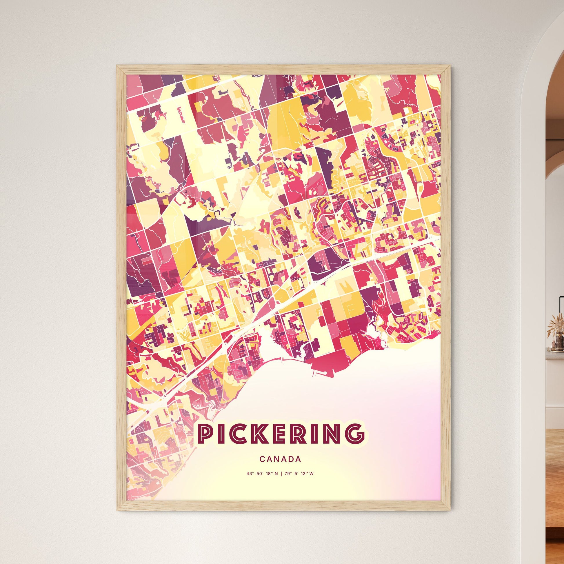 Colorful Pickering Canada Fine Art Map Hot Red