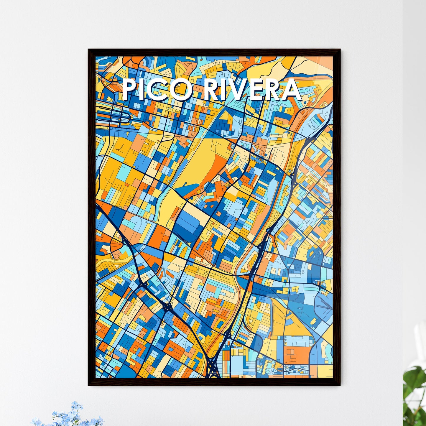 PICO RIVERA CALIFORNIA Vibrant Colorful Art Map Poster Blue Orange