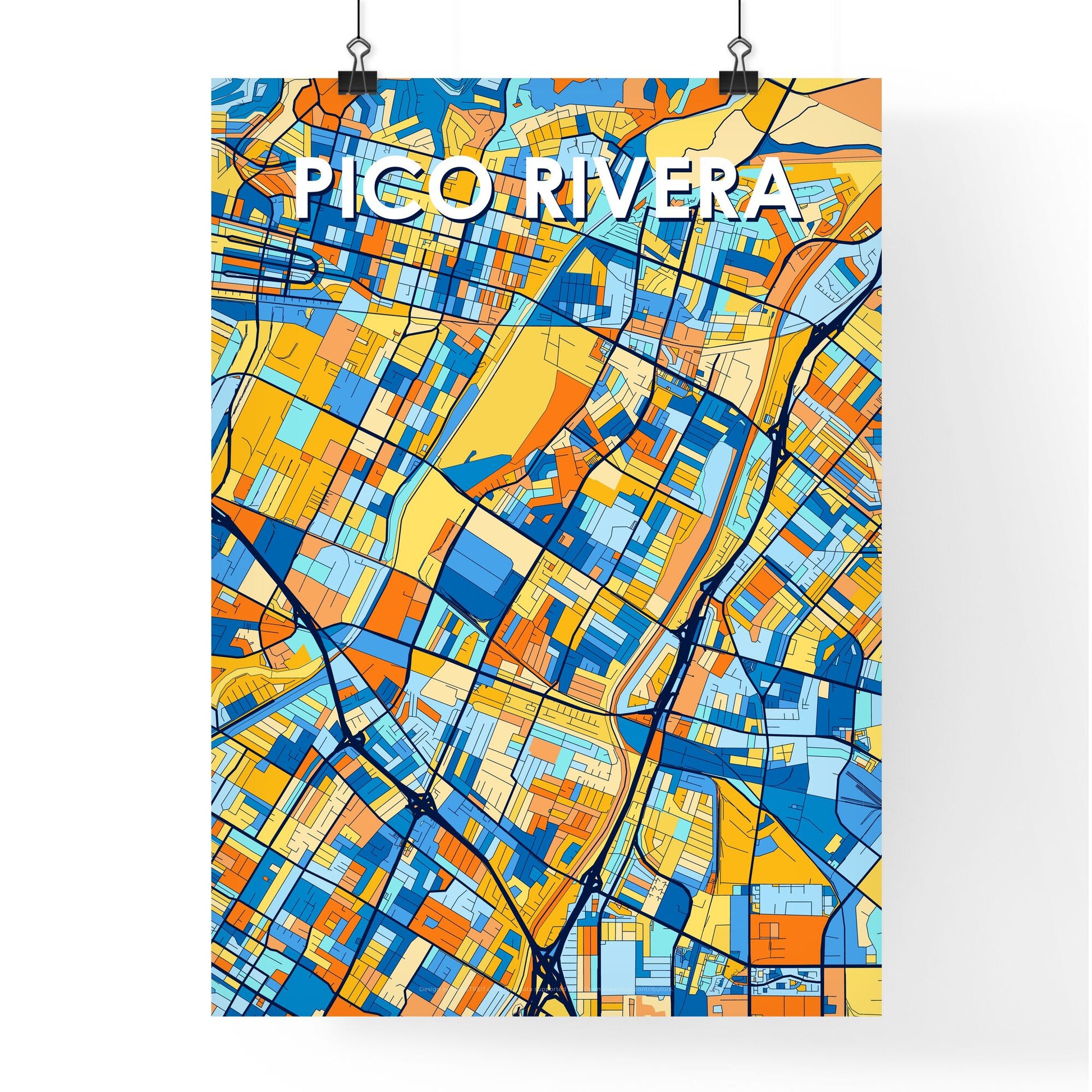 PICO RIVERA CALIFORNIA Vibrant Colorful Art Map Poster Blue Orange