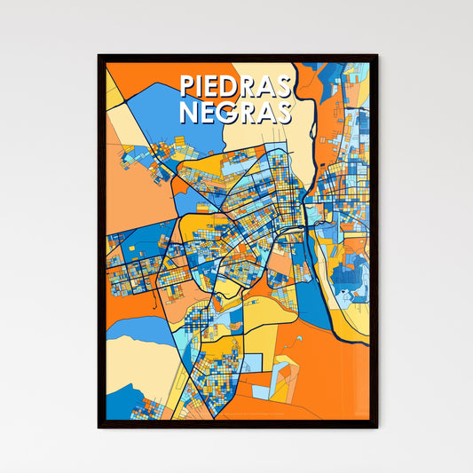 PIEDRAS NEGRAS MEXICO Vibrant Colorful Art Map Poster Blue Orange