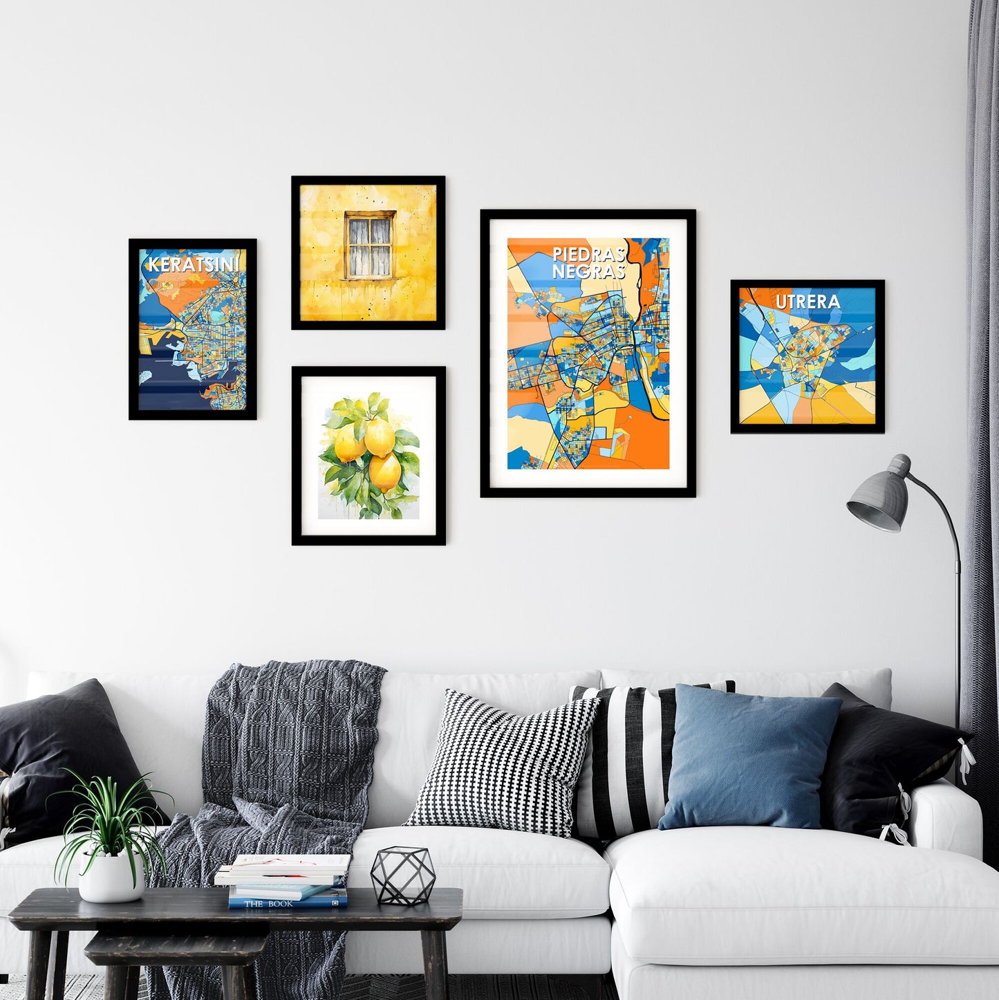 PIEDRAS NEGRAS MEXICO Vibrant Colorful Art Map Poster Blue Orange