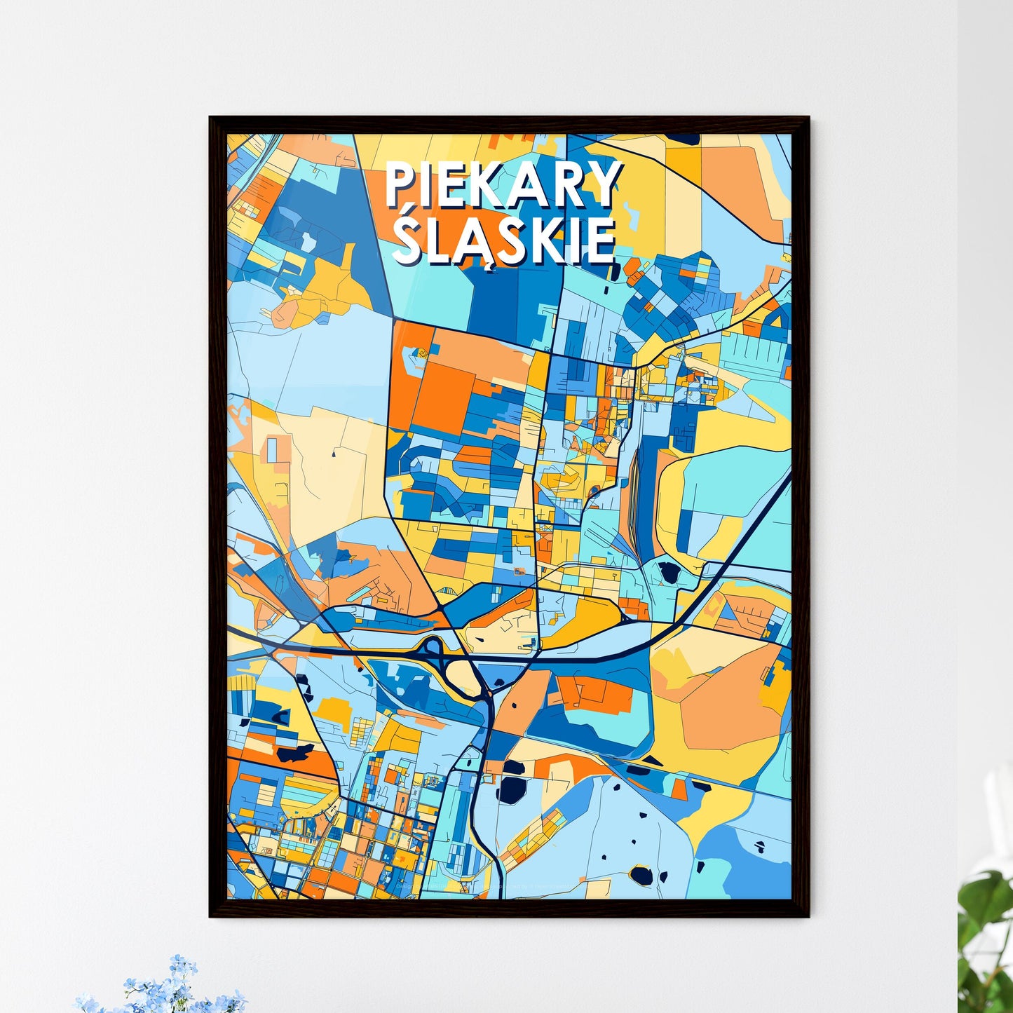 PIEKARY ŚLĄSKIE POLAND Vibrant Colorful Art Map Poster Blue Orange