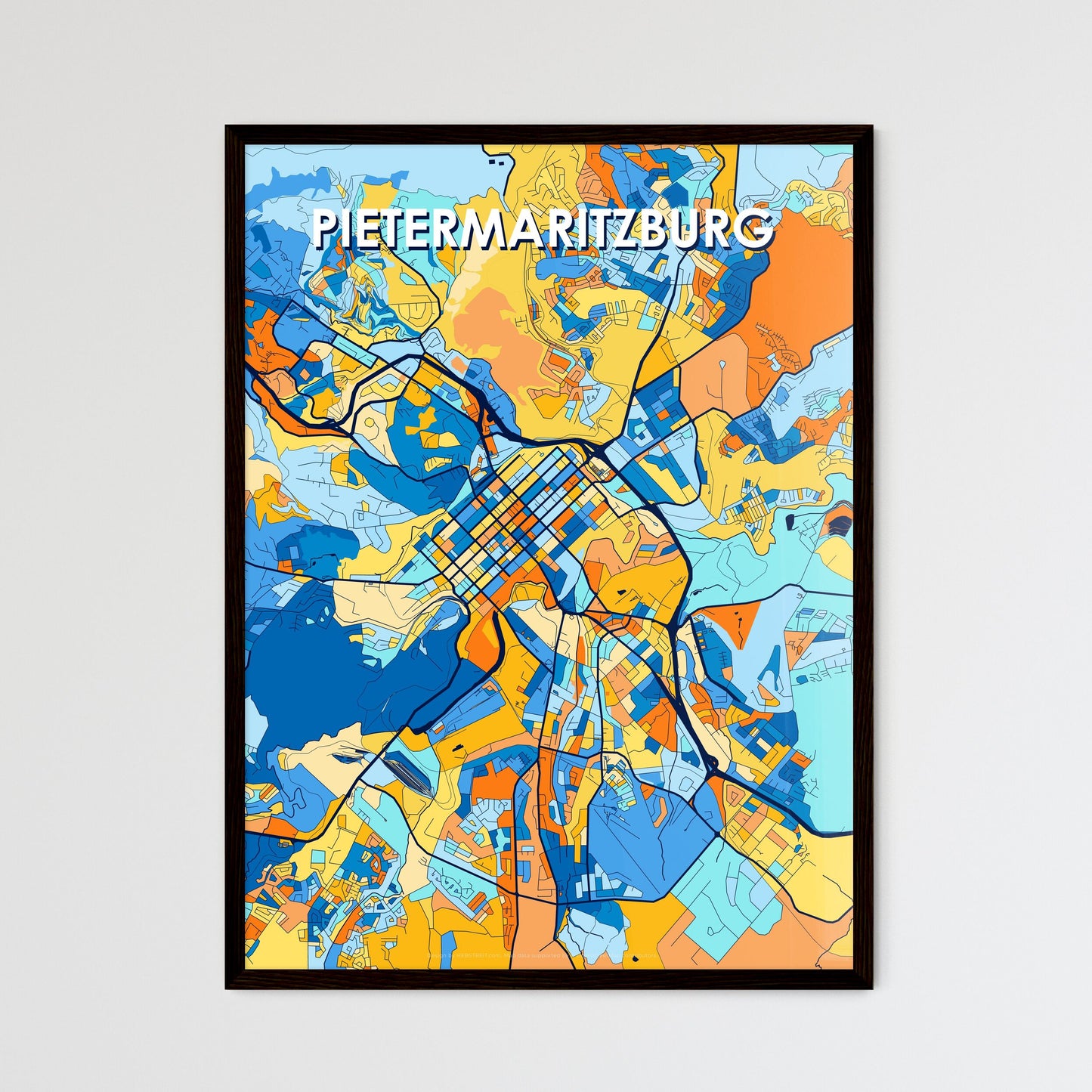 PIETERMARITZBURG SOUTH AFRICA Vibrant Colorful Art Map Poster Blue Orange