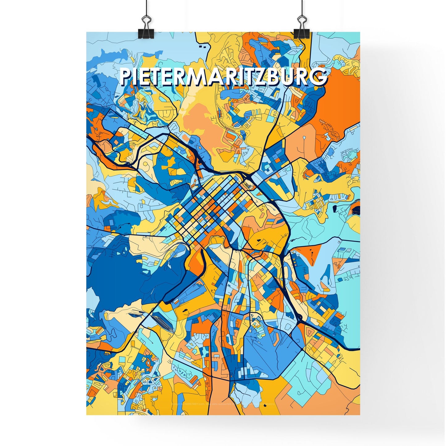 PIETERMARITZBURG SOUTH AFRICA Vibrant Colorful Art Map Poster Blue Orange