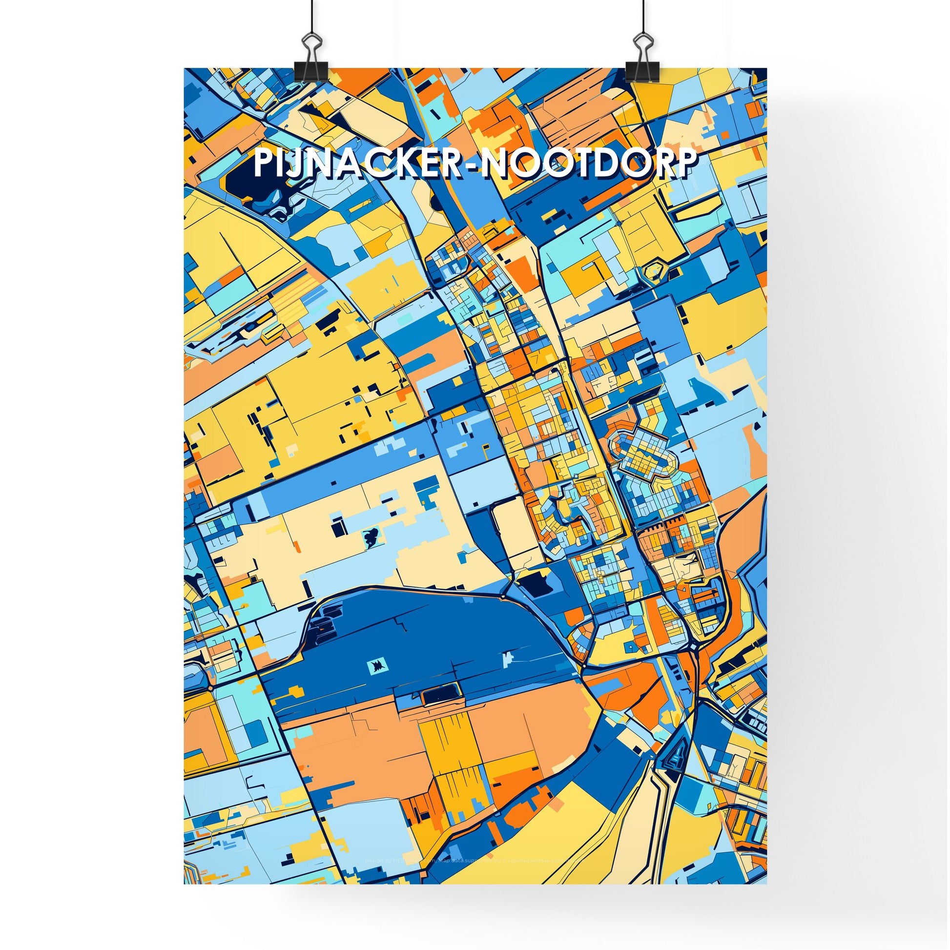 PIJNACKER-NOOTDORP NETHERLANDS Vibrant Colorful Art Map Poster Blue Orange