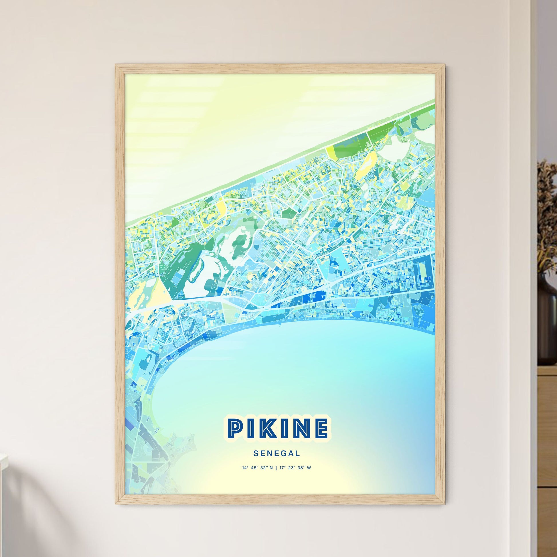 Colorful Pikine Senegal Fine Art Map Cool Blue