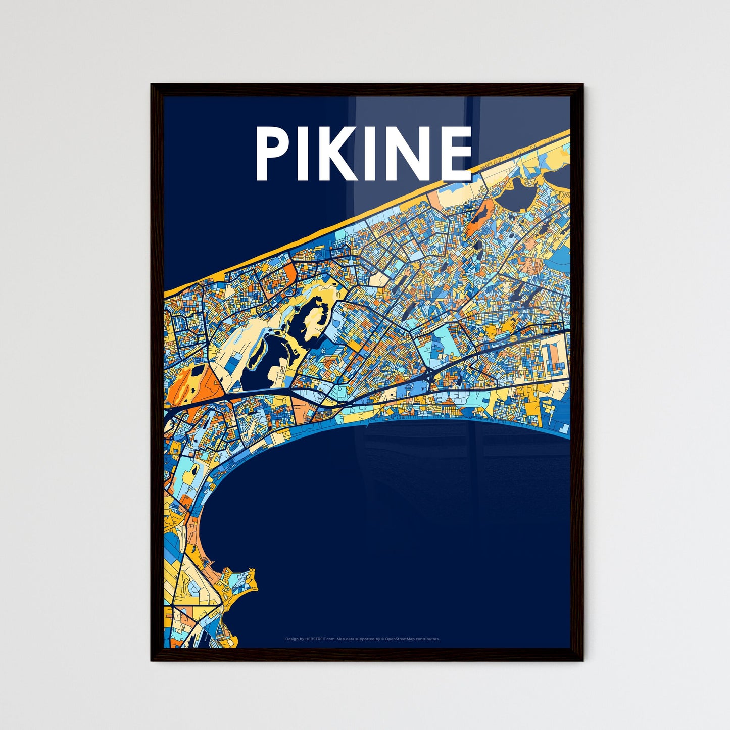 PIKINE SENEGAL Vibrant Colorful Art Map Poster Blue Orange