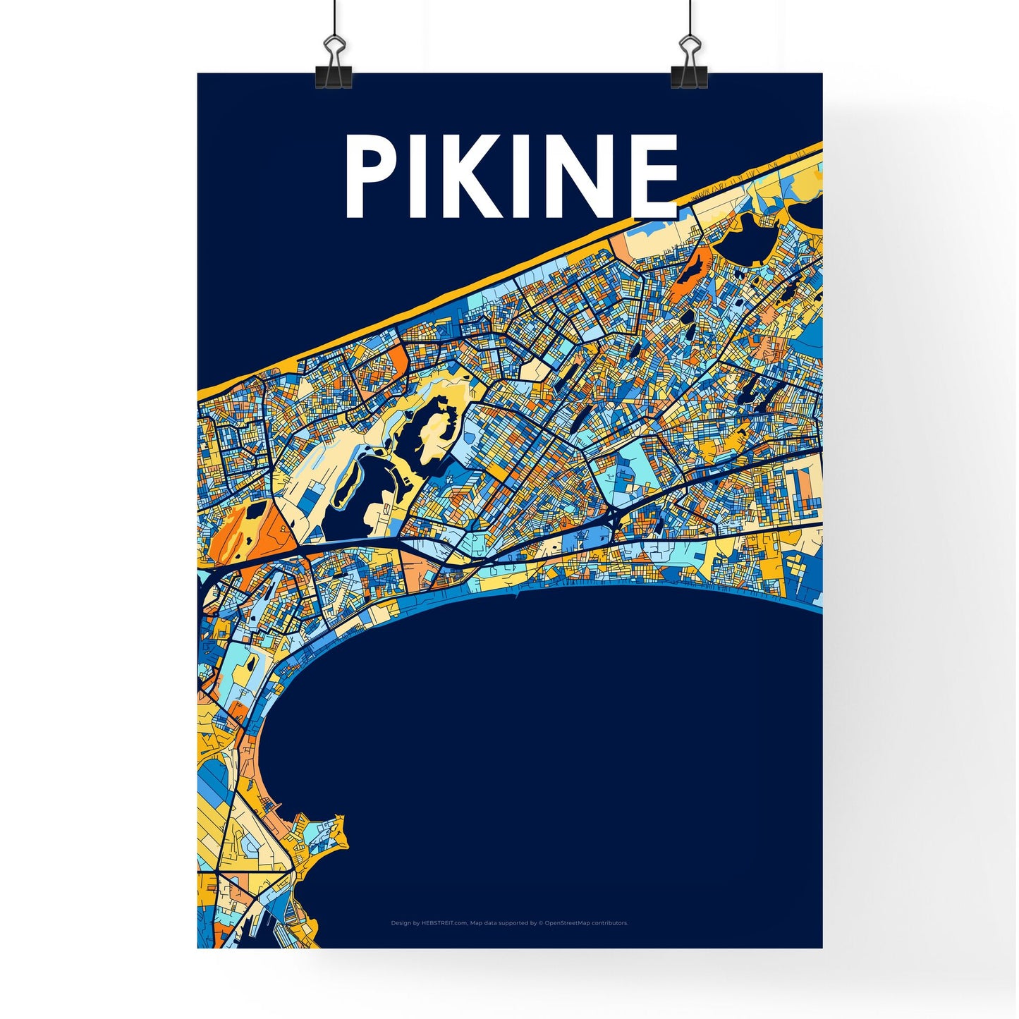 PIKINE SENEGAL Vibrant Colorful Art Map Poster Blue Orange