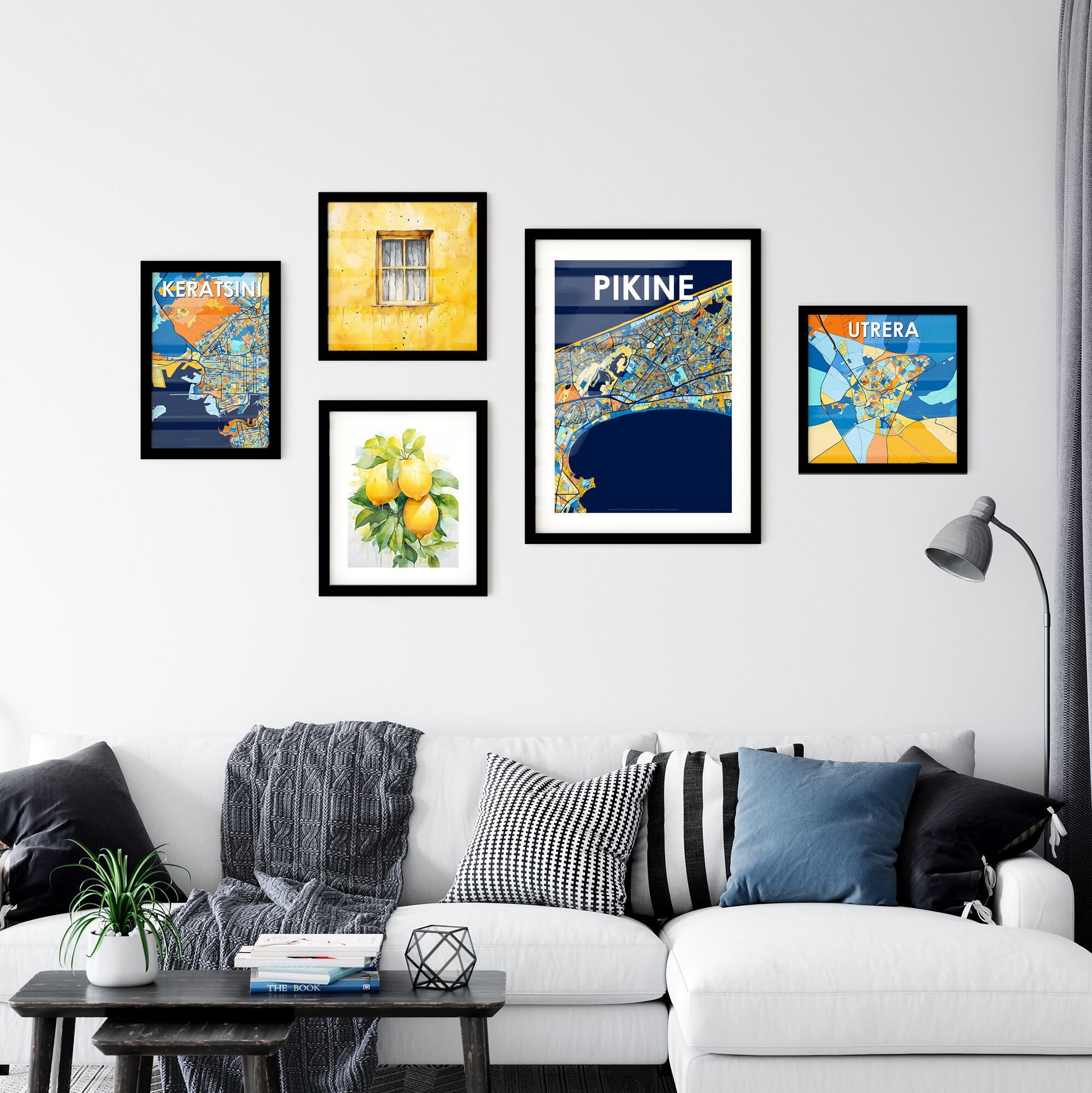 PIKINE SENEGAL Vibrant Colorful Art Map Poster Blue Orange