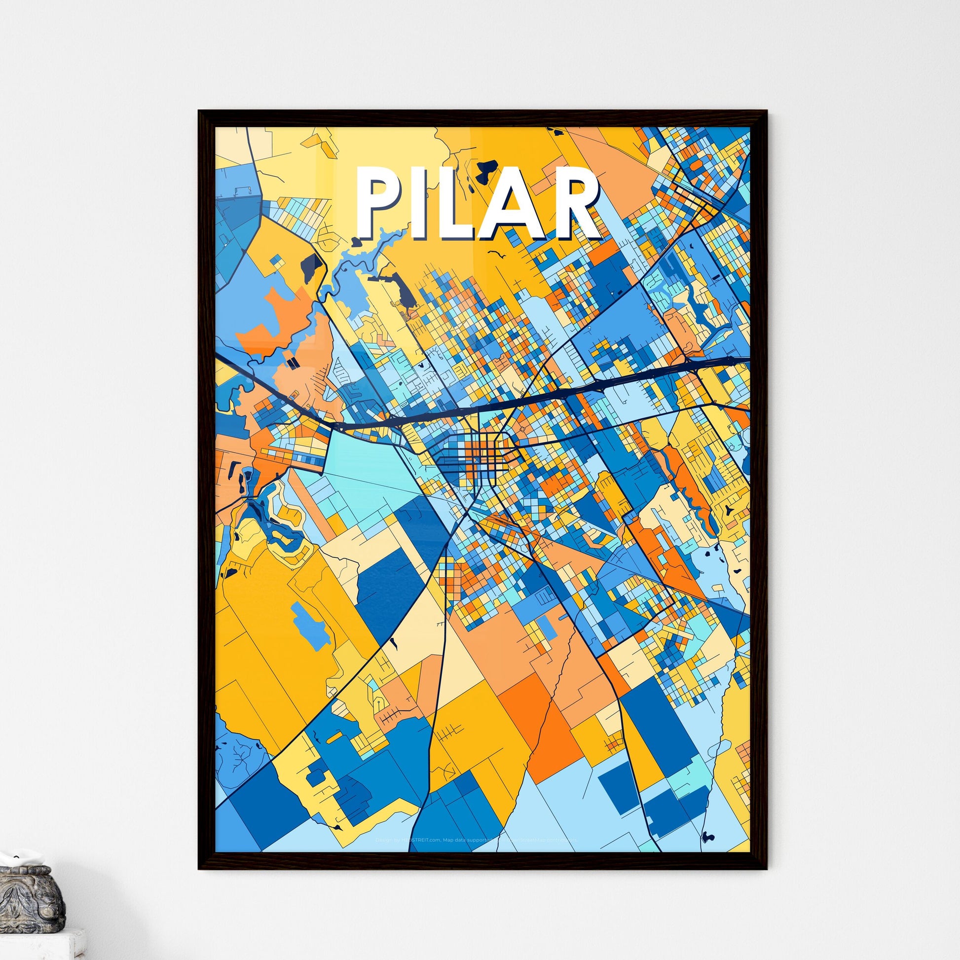 PILAR ARGENTINA Vibrant Colorful Art Map Poster Blue Orange