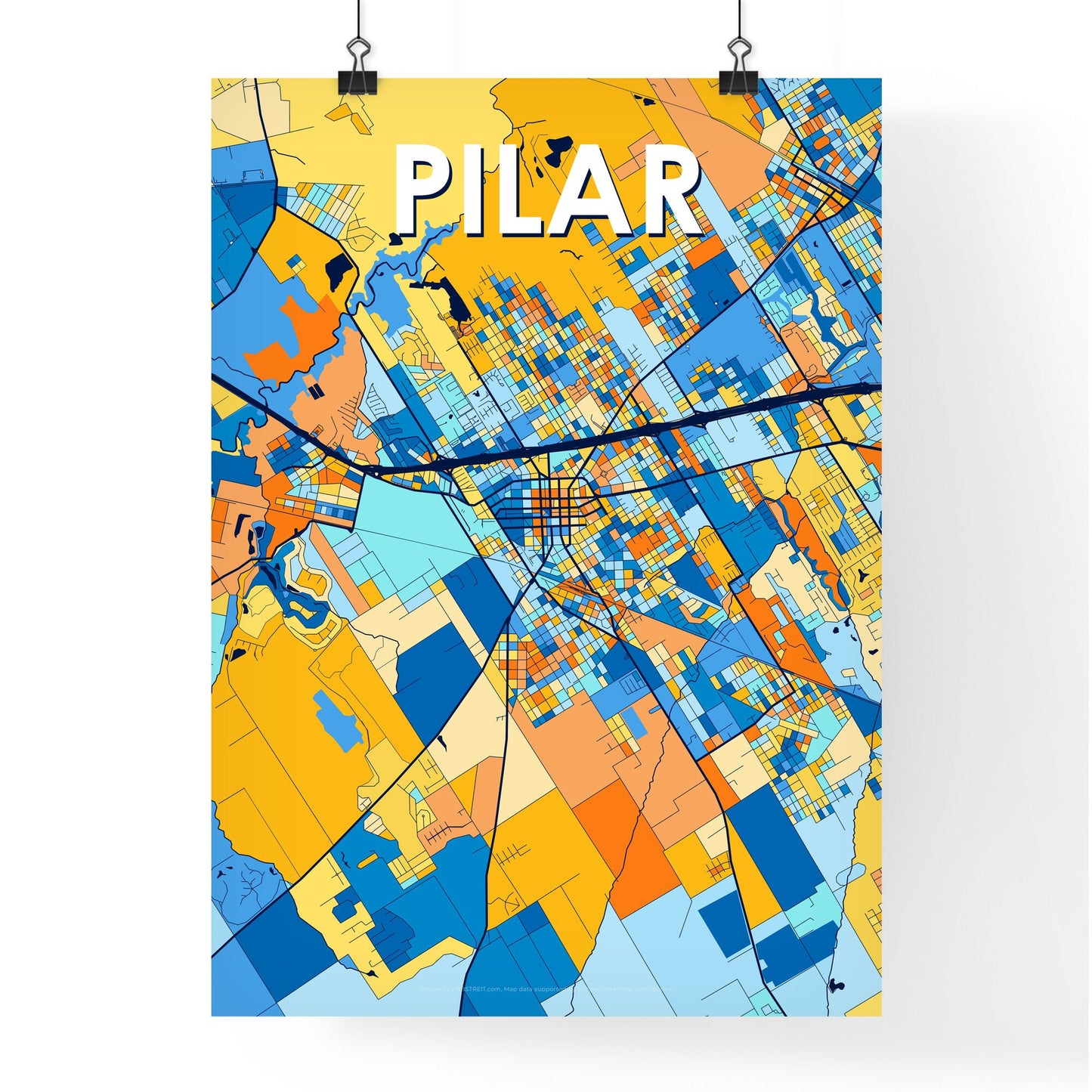 PILAR ARGENTINA Vibrant Colorful Art Map Poster Blue Orange