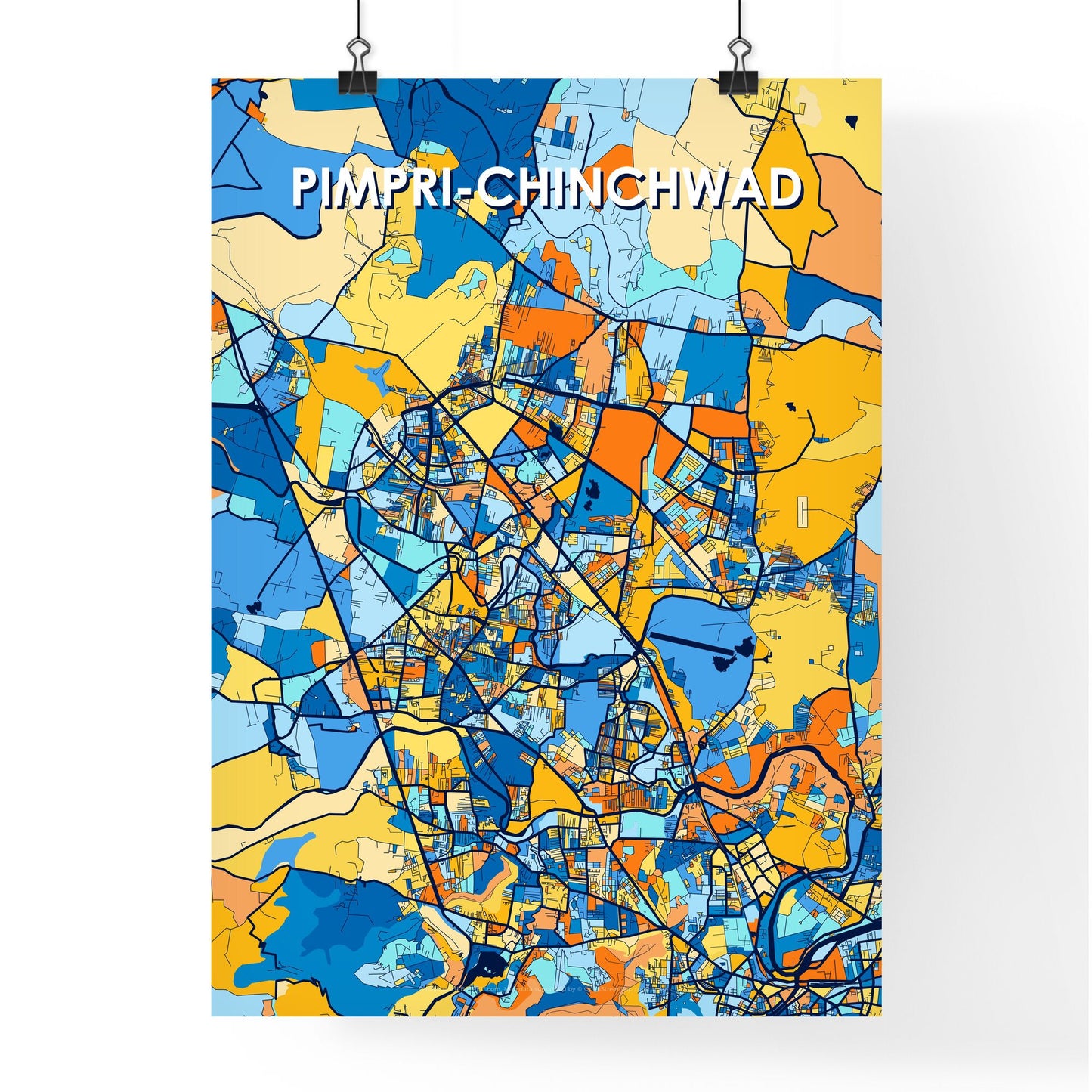 PIMPRI-CHINCHWAD INDIA Vibrant Colorful Art Map Poster Blue Orange