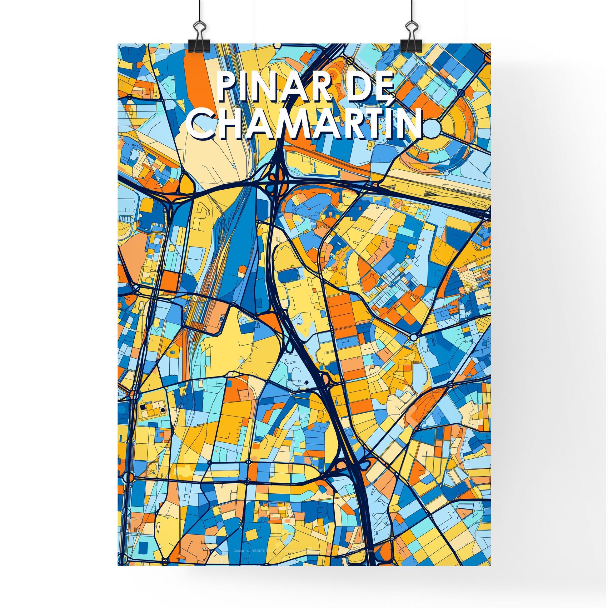 PINAR DE CHAMARTÍN SPAIN Vibrant Colorful Art Map Poster Blue Orange