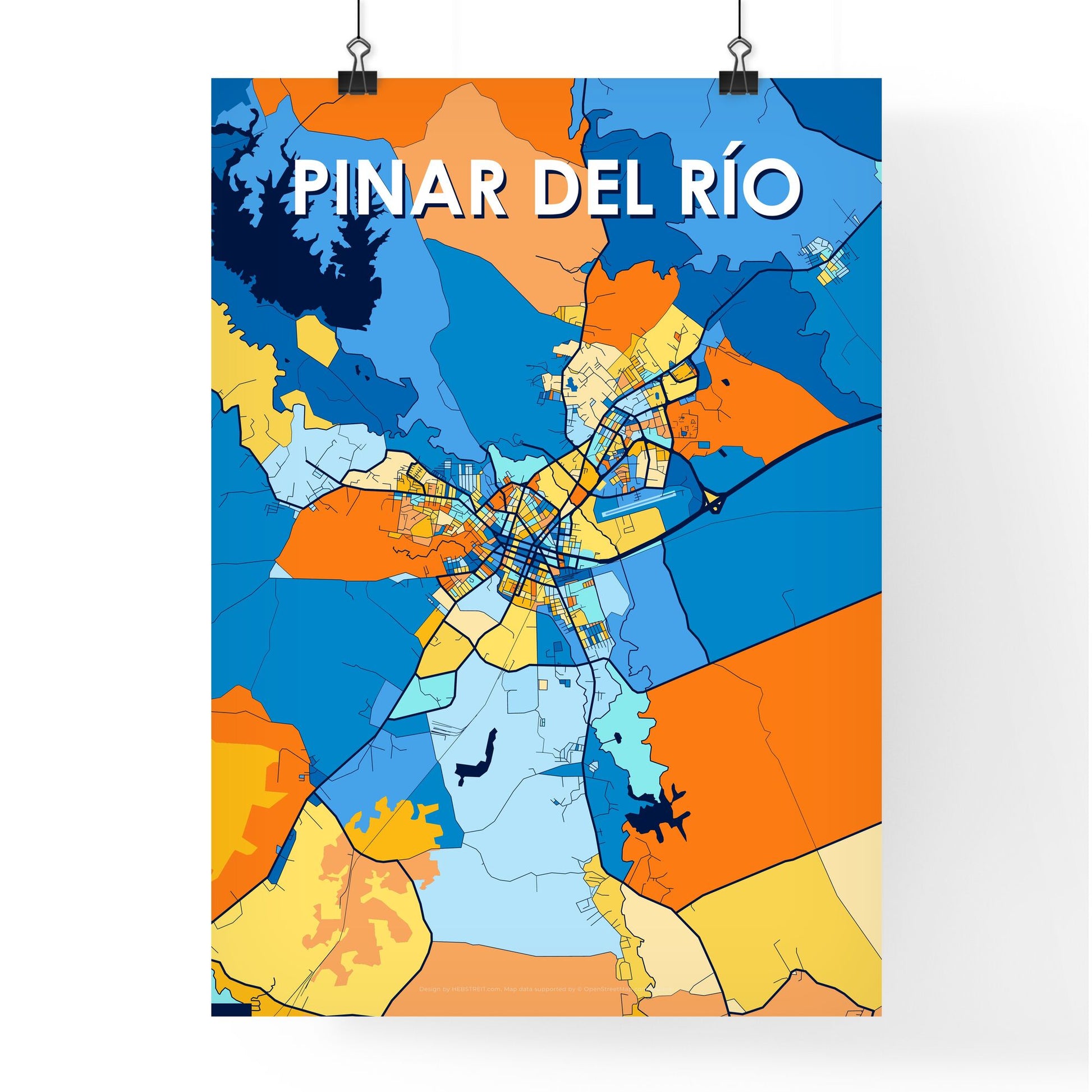 PINAR DEL RÍO CUBA Vibrant Colorful Art Map Poster Blue Orange