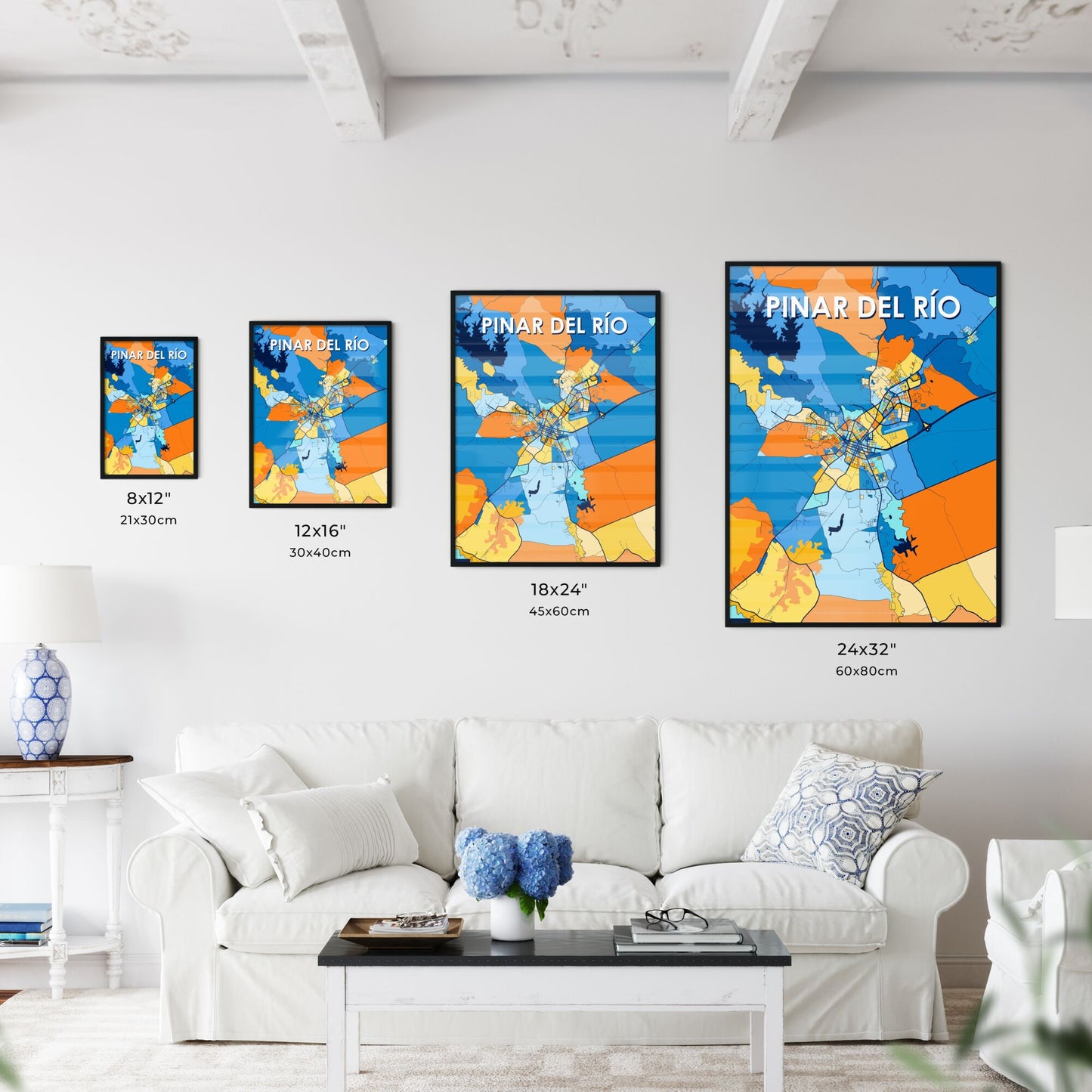 PINAR DEL RÍO CUBA Vibrant Colorful Art Map Poster Blue Orange