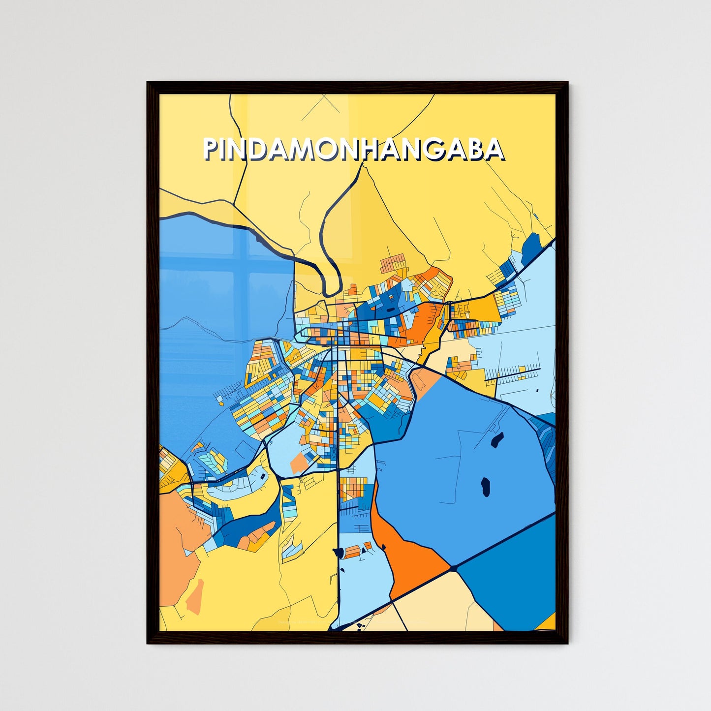 PINDAMONHANGABA BRAZIL Vibrant Colorful Art Map Poster Blue Orange