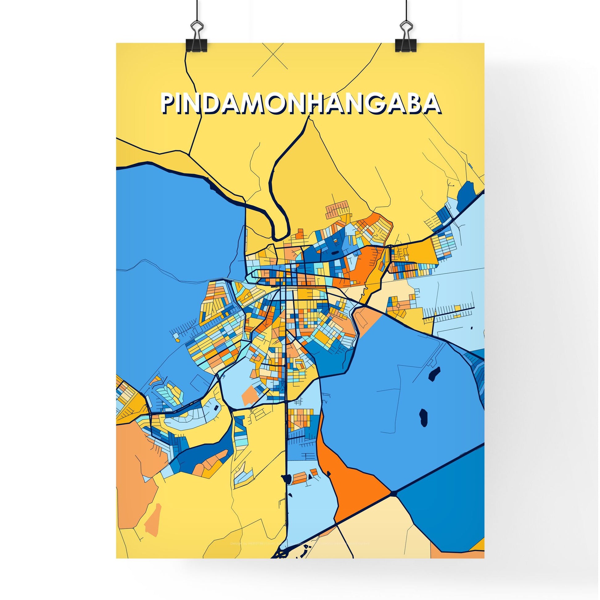 PINDAMONHANGABA BRAZIL Vibrant Colorful Art Map Poster Blue Orange