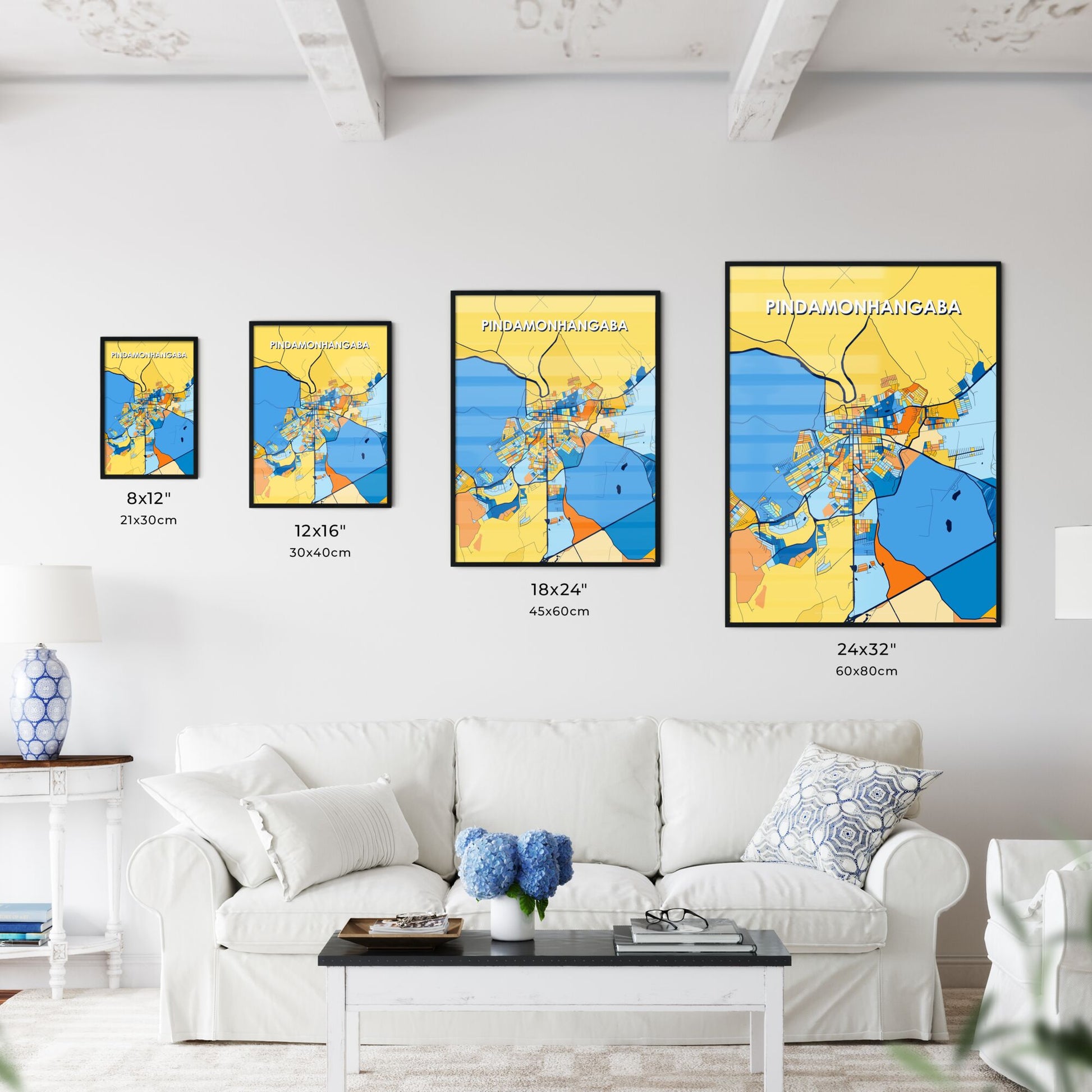 PINDAMONHANGABA BRAZIL Vibrant Colorful Art Map Poster Blue Orange