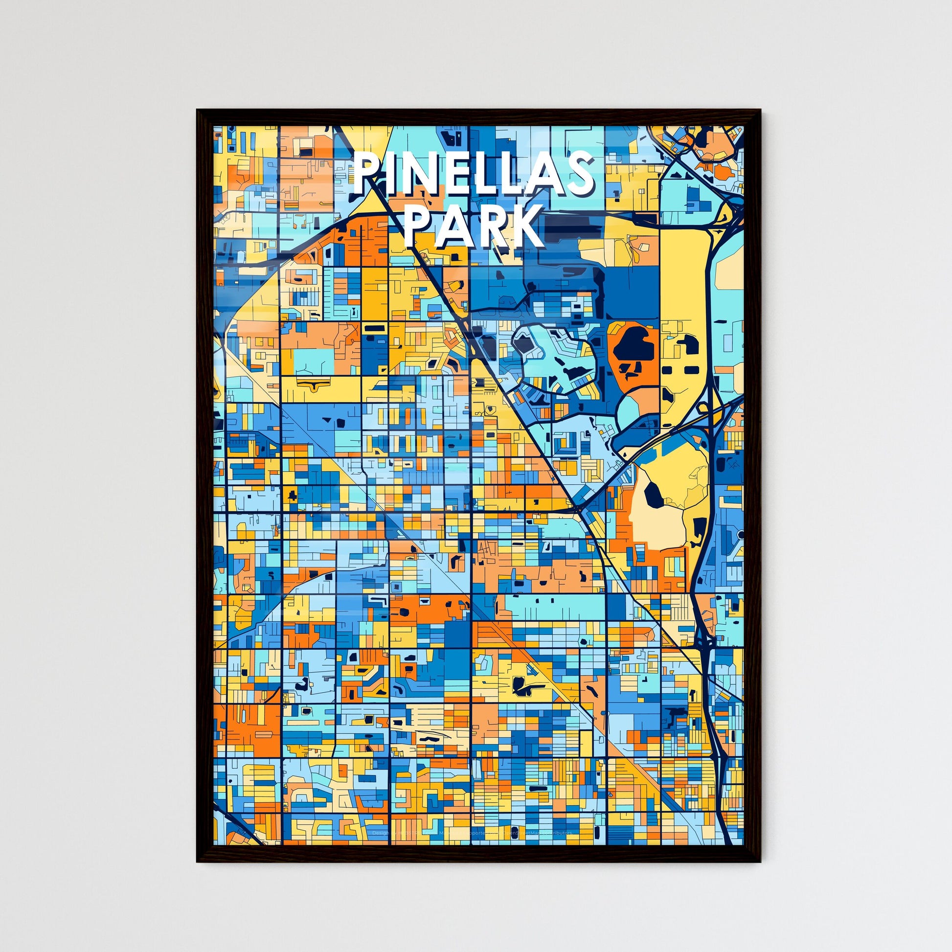 PINELLAS PARK FLORIDA Vibrant Colorful Art Map Poster Blue Orange