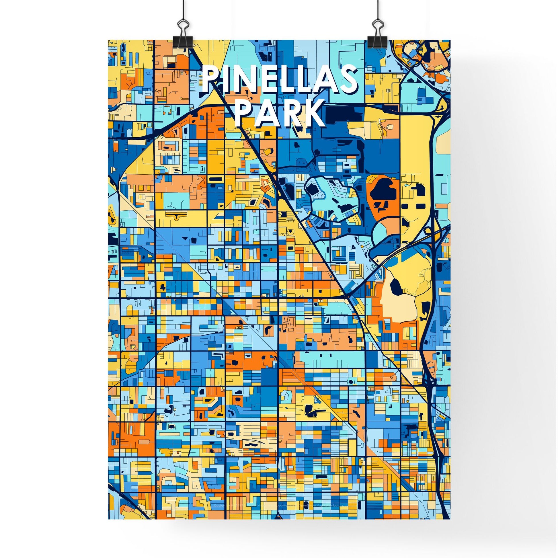 PINELLAS PARK FLORIDA Vibrant Colorful Art Map Poster Blue Orange