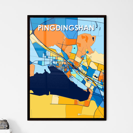 PINGDINGSHAN CHINA Vibrant Colorful Art Map Poster Blue Orange