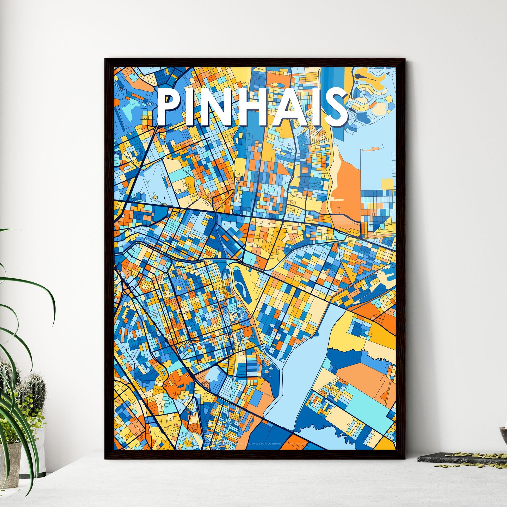 PINHAIS BRAZIL Vibrant Colorful Art Map Poster Blue Orange