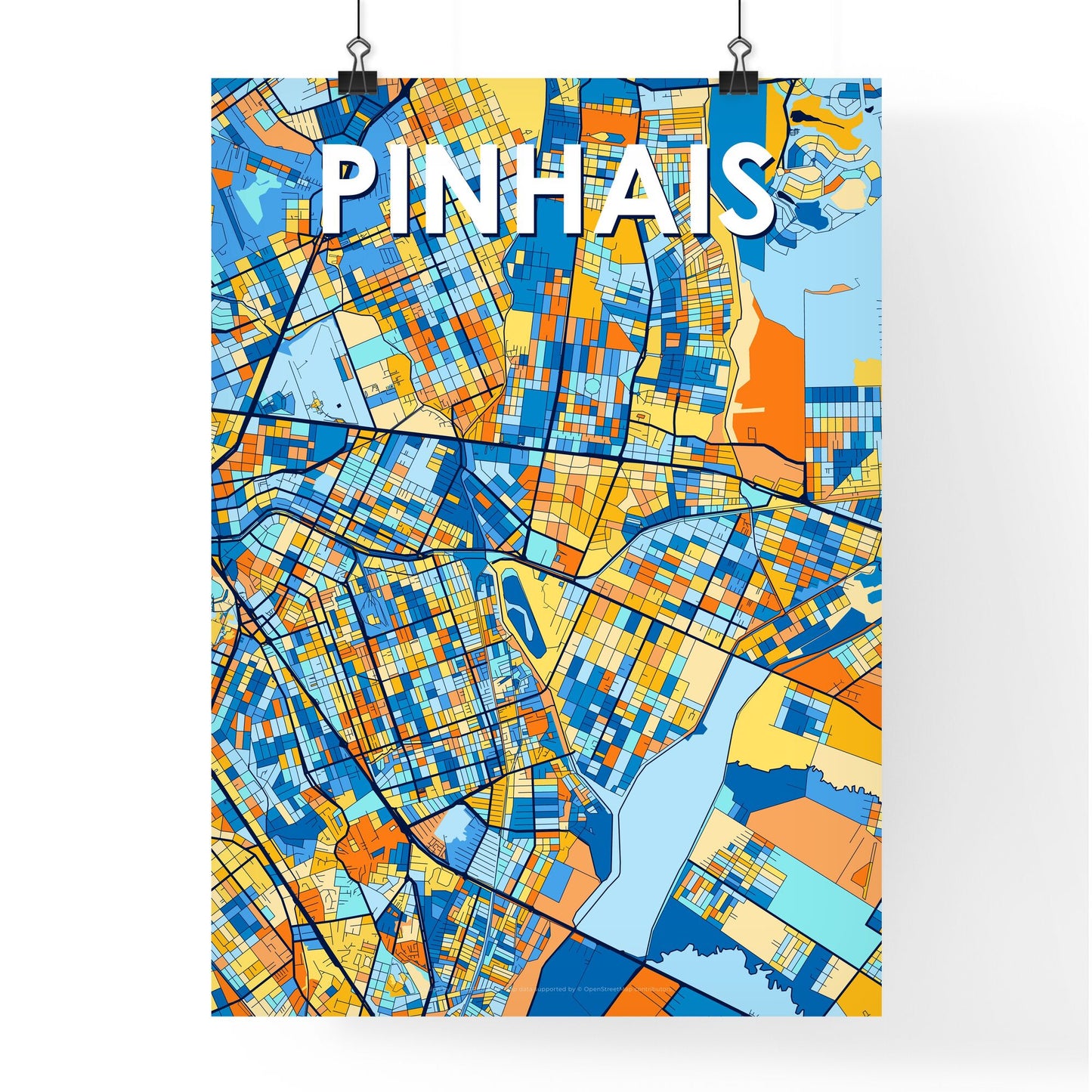 PINHAIS BRAZIL Vibrant Colorful Art Map Poster Blue Orange