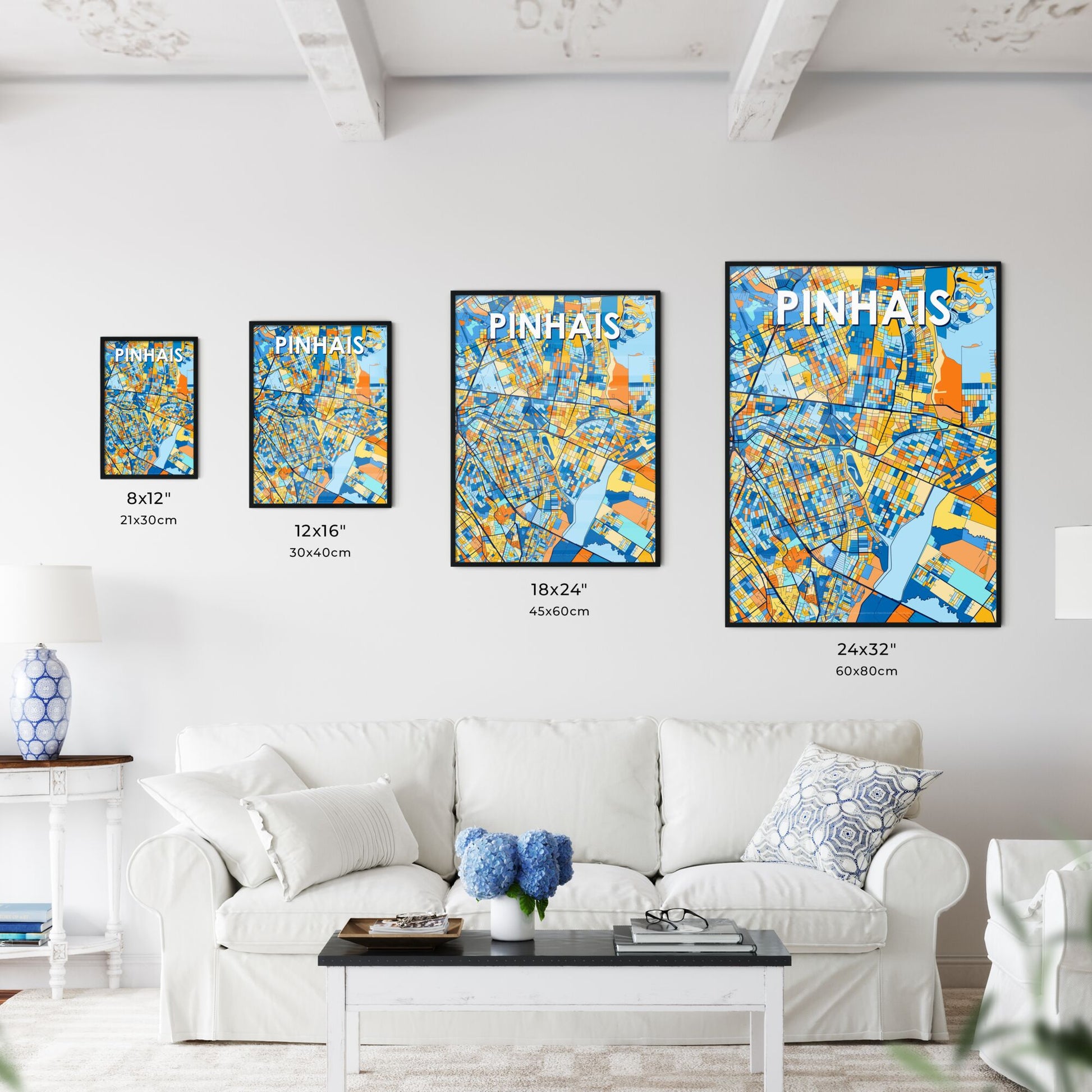 PINHAIS BRAZIL Vibrant Colorful Art Map Poster Blue Orange