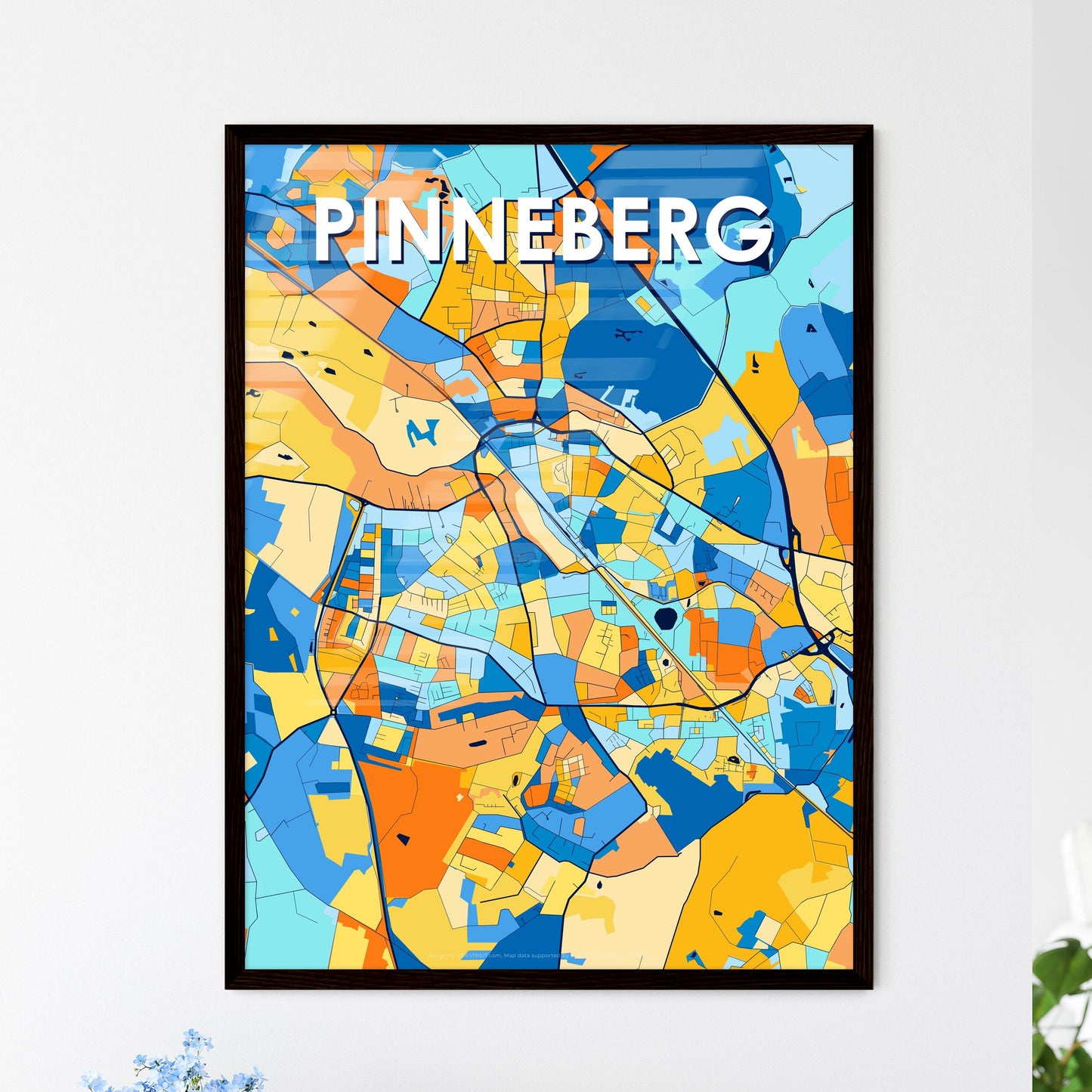 PINNEBERG GERMANY Vibrant Colorful Art Map Poster Blue Orange