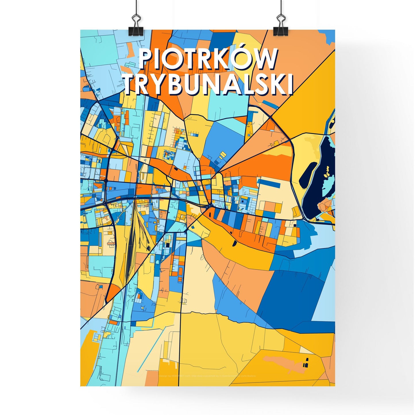 PIOTRKÓW TRYBUNALSKI POLAND Vibrant Colorful Art Map Poster Blue Orange