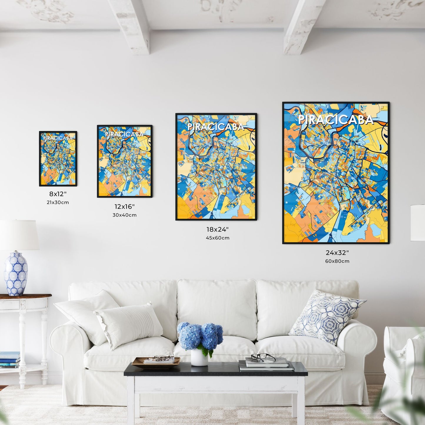 PIRACICABA BRAZIL Vibrant Colorful Art Map Poster Blue Orange