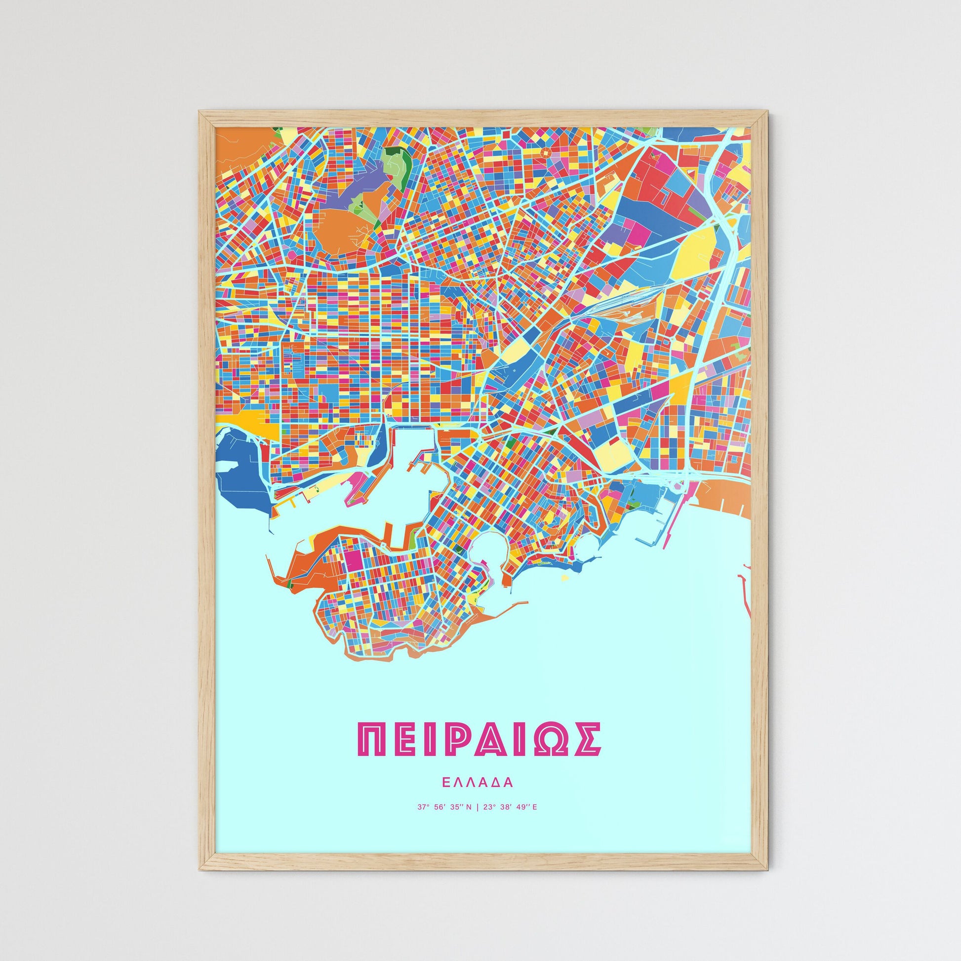 Colorful Piraeus Greece Fine Art Map Crazy Colors