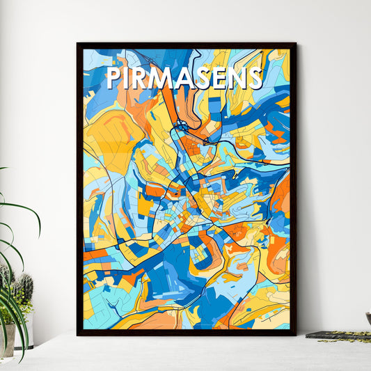 PIRMASENS GERMANY Vibrant Colorful Art Map Poster Blue Orange