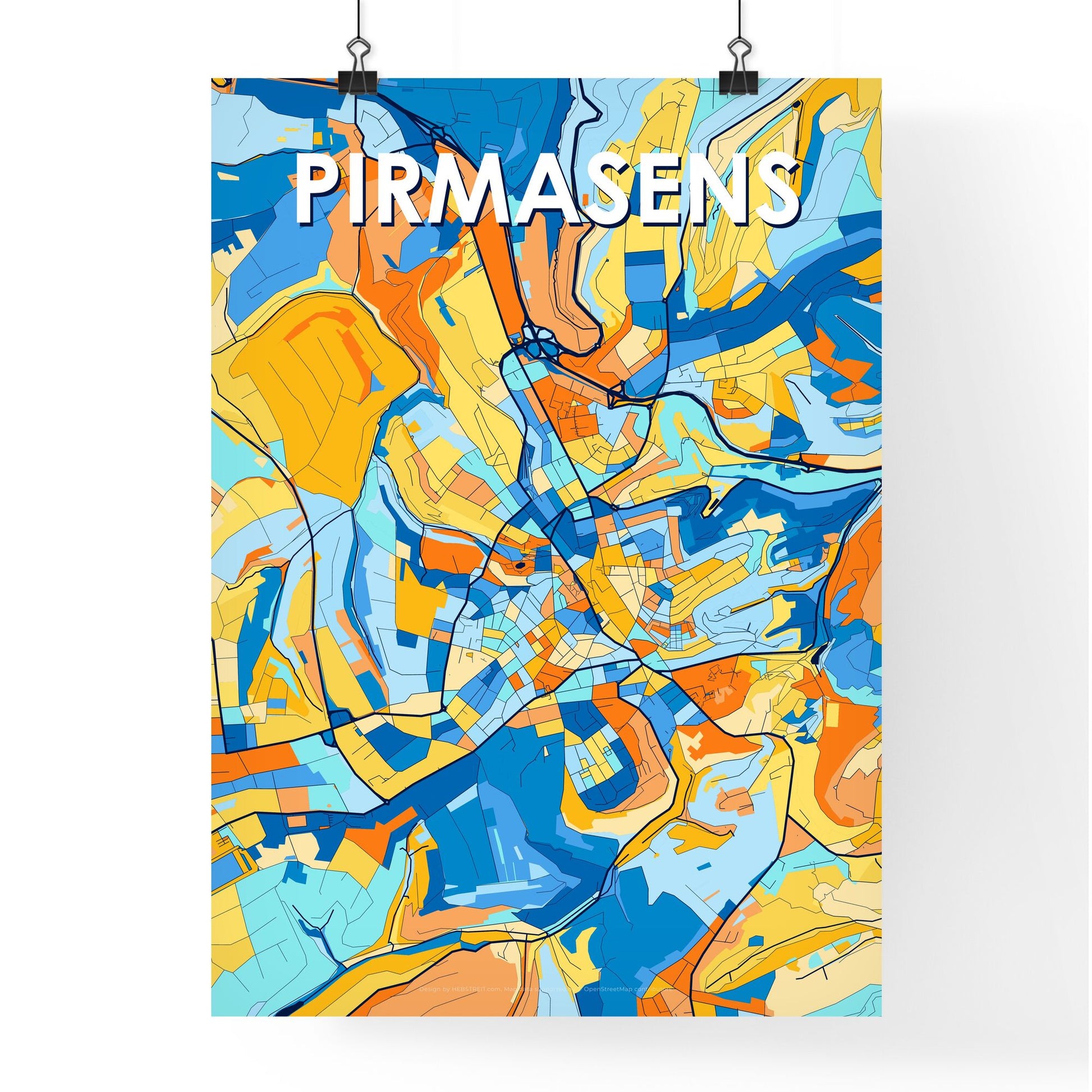 PIRMASENS GERMANY Vibrant Colorful Art Map Poster Blue Orange