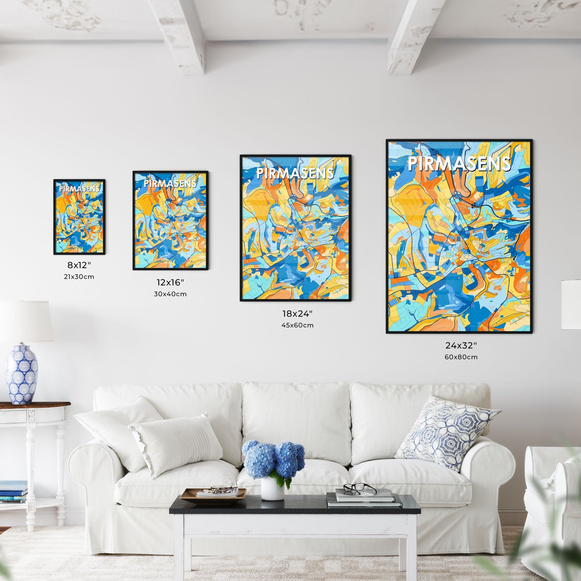 PIRMASENS GERMANY Vibrant Colorful Art Map Poster Blue Orange