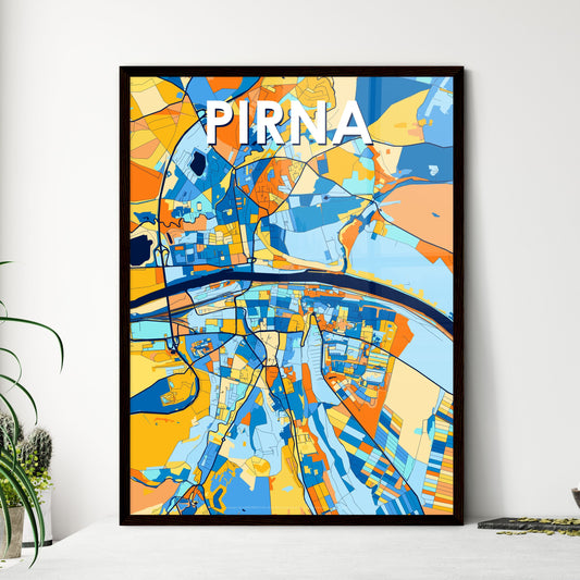 PIRNA GERMANY Vibrant Colorful Art Map Poster Blue Orange