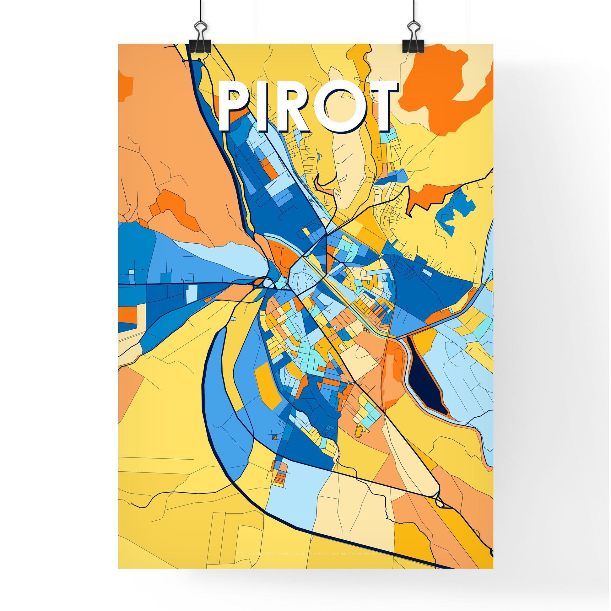 PIROT SERBIA Vibrant Colorful Art Map Poster Blue Orange